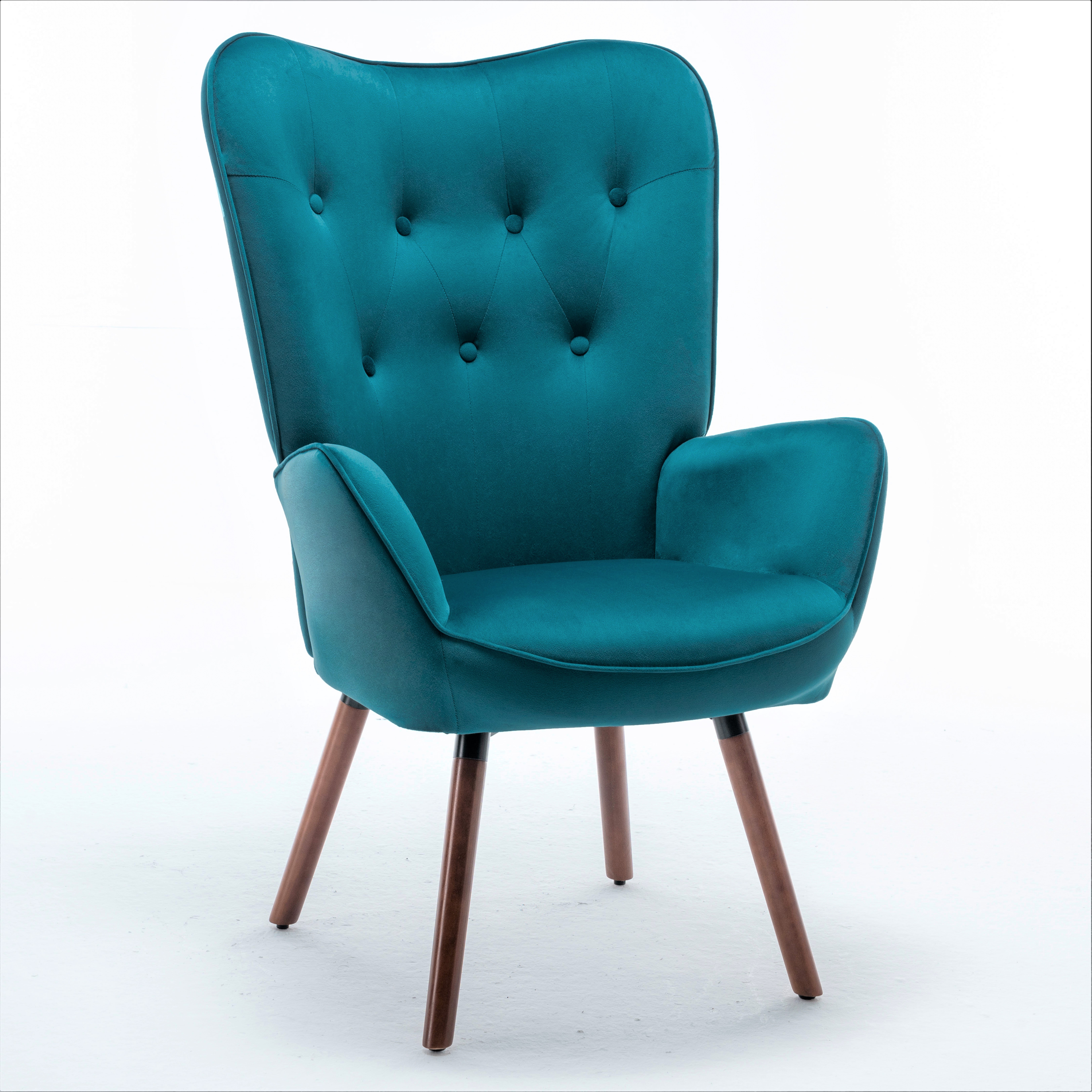 Fauteuil accent wing-back mi-siècle, tissu polyester capitonné