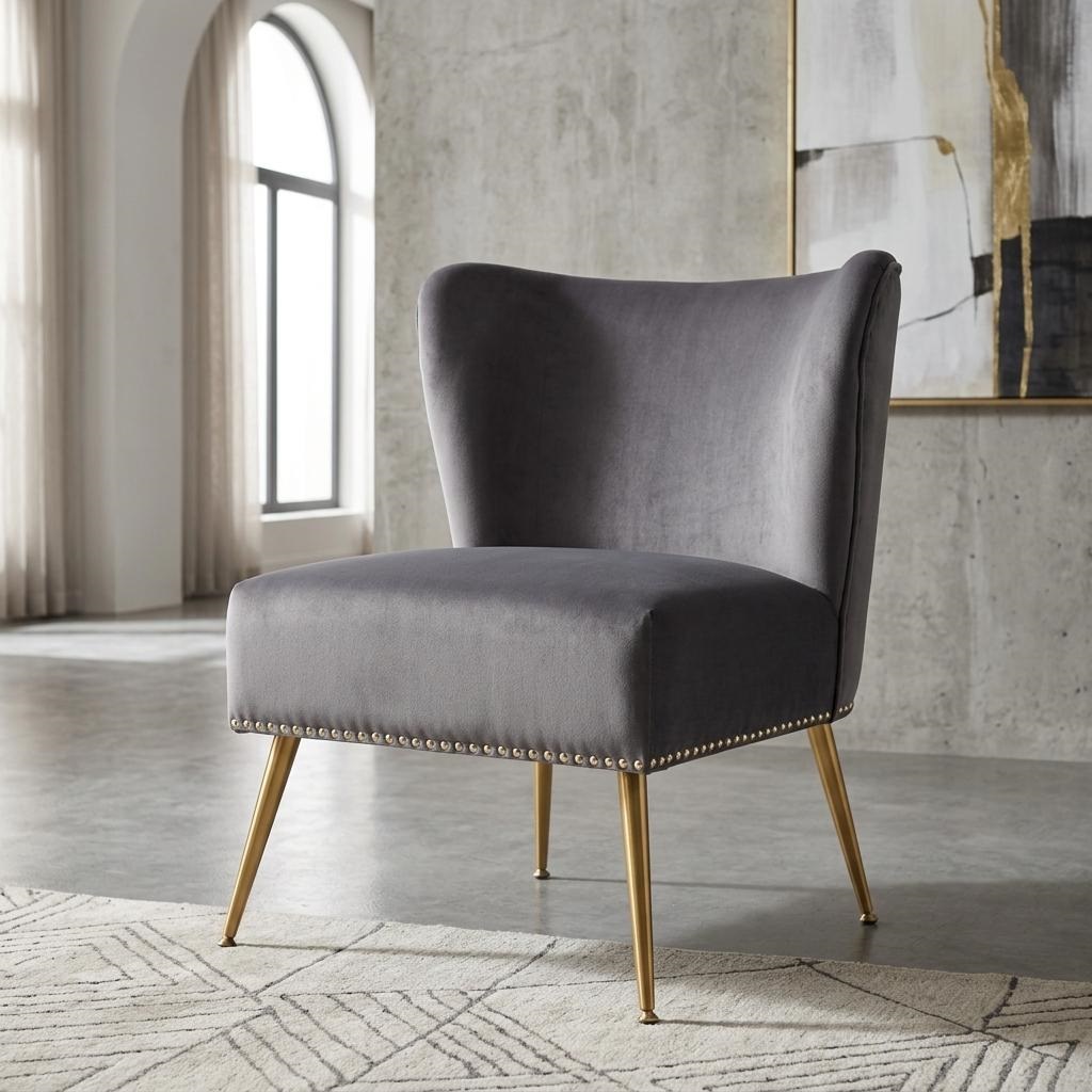 Fauteuil accent tissu imprimé sans bras pieds métal