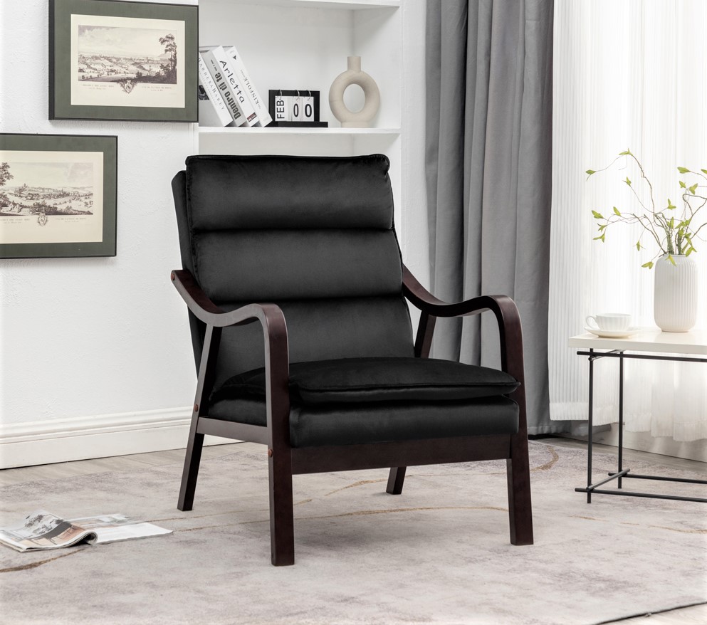 Chaise accent moderne noire accoudoirs bois