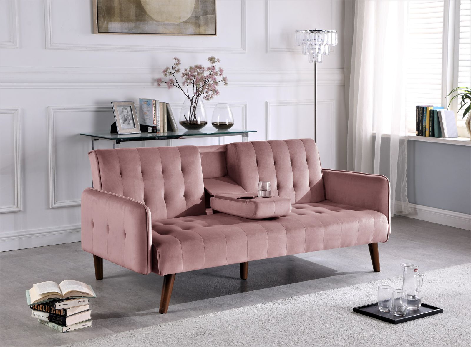 Canapé convertible 72" lit pliant, rose, petits espaces