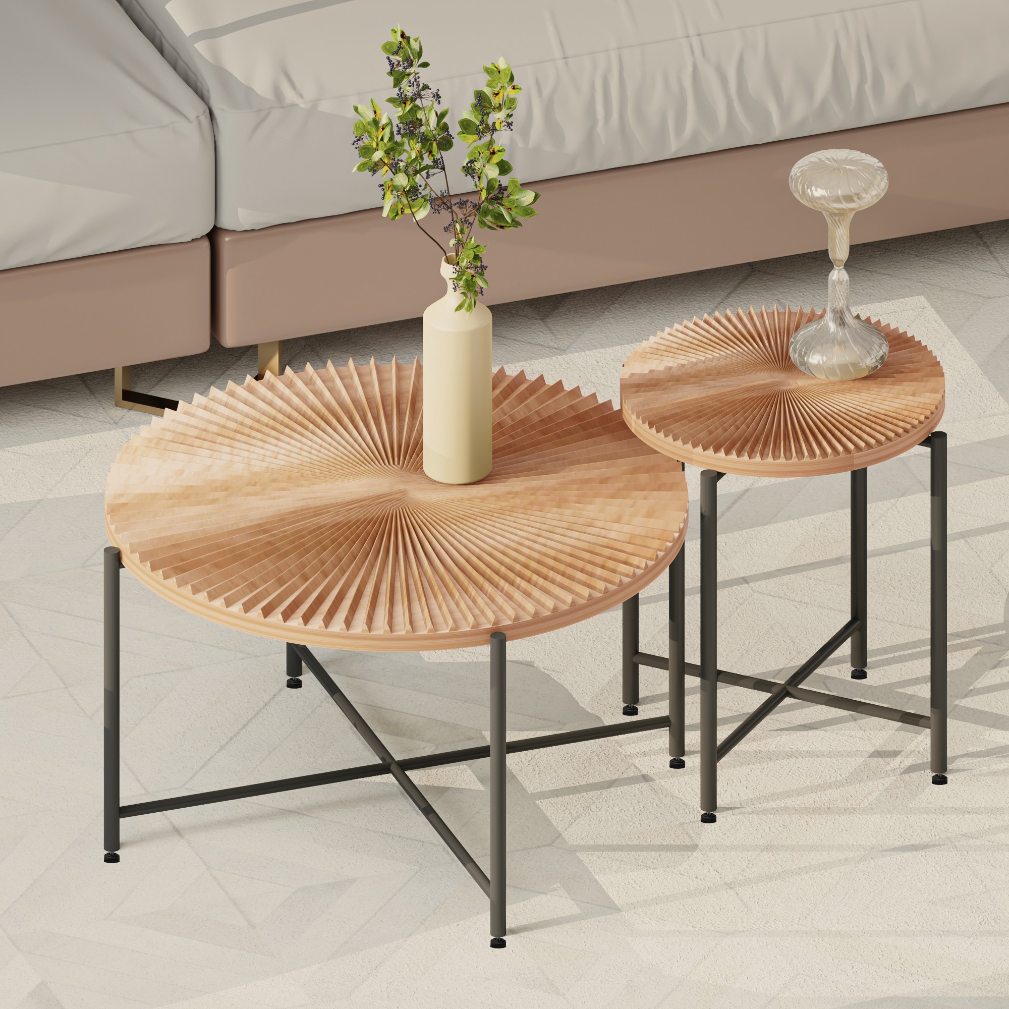 Ensemble table café & bout motif radial 2 pcs