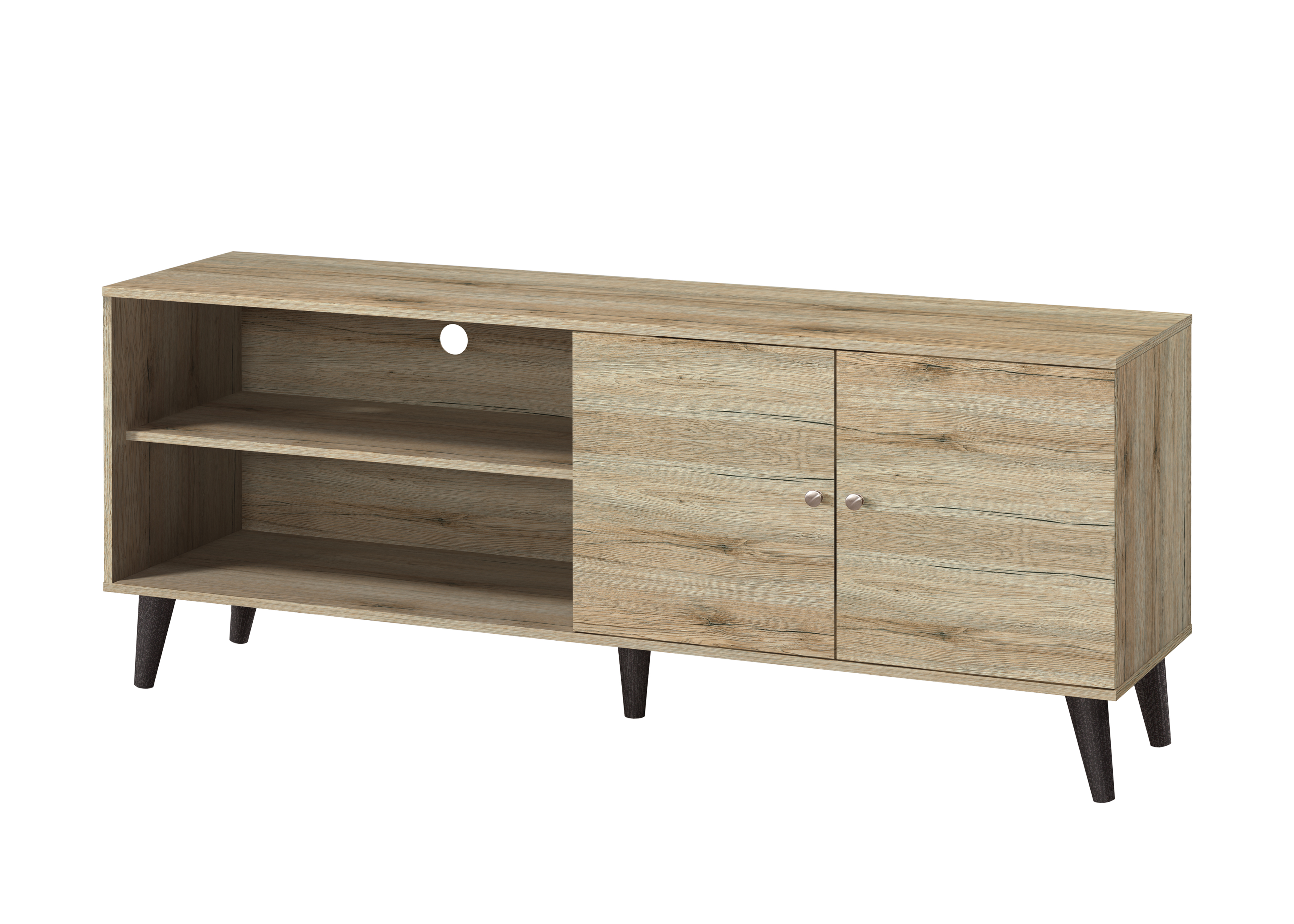 Meuble TV Amidon jusqu'à 63", 2 tablettes, 1 armoire, chêne
