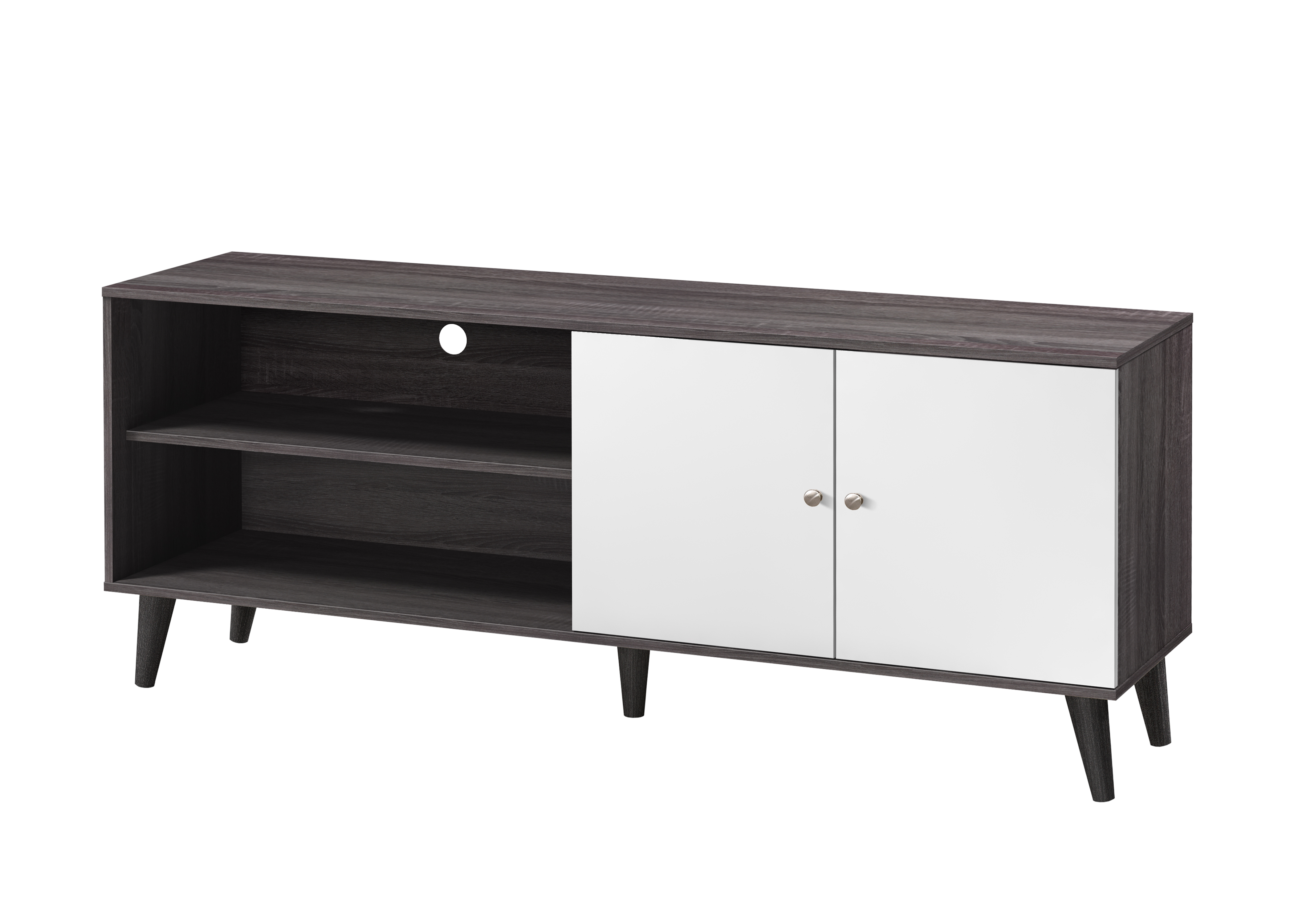Meuble TV 63 po 2 tablettes 1 armoire gris foncé blanc
