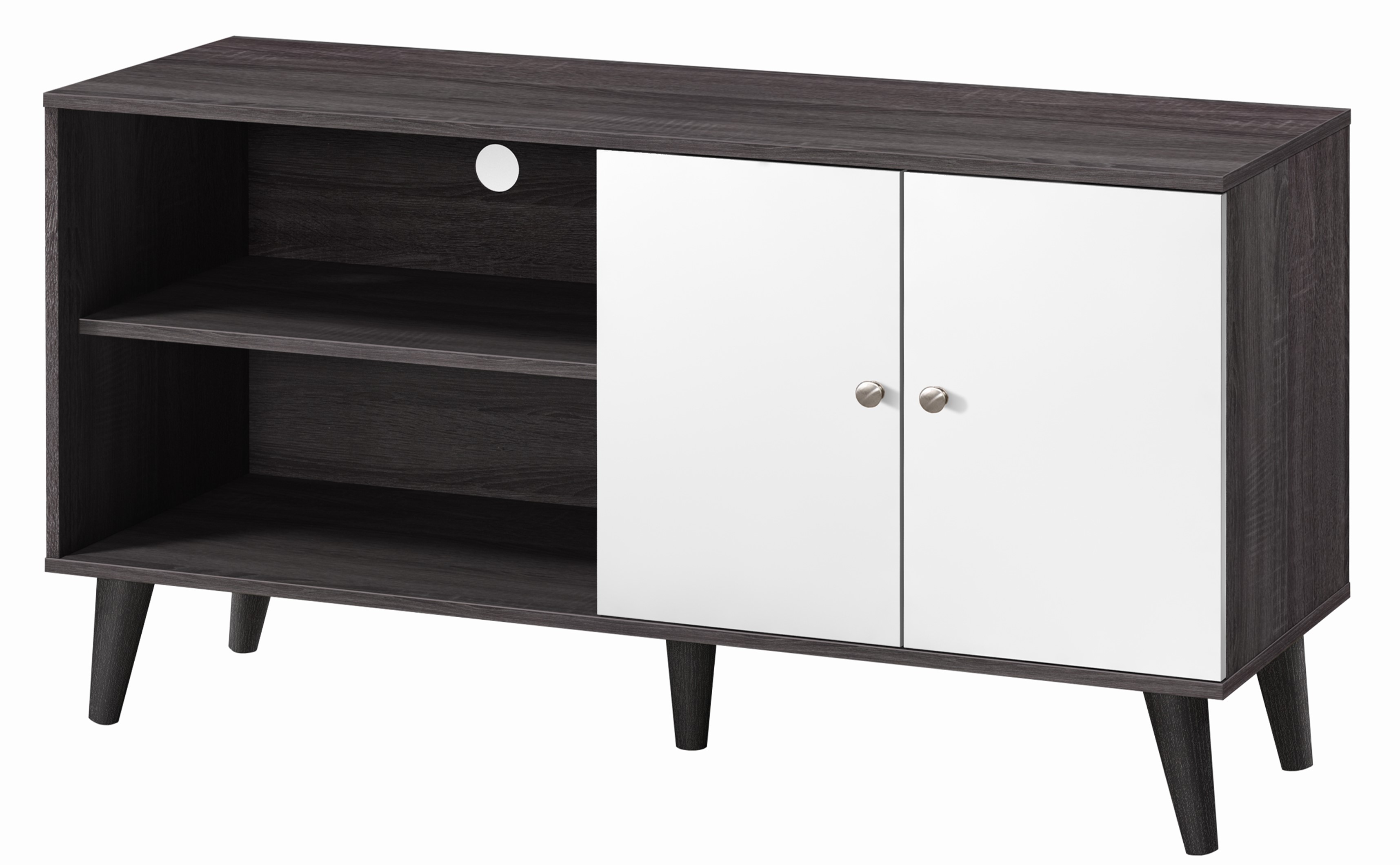 Meuble TV Amidon 47.3po, 2 tablettes, 1 cabinet, gris foncé/blanc