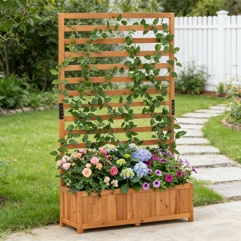 Jardinière surélevée bois 59po, treillage vertical