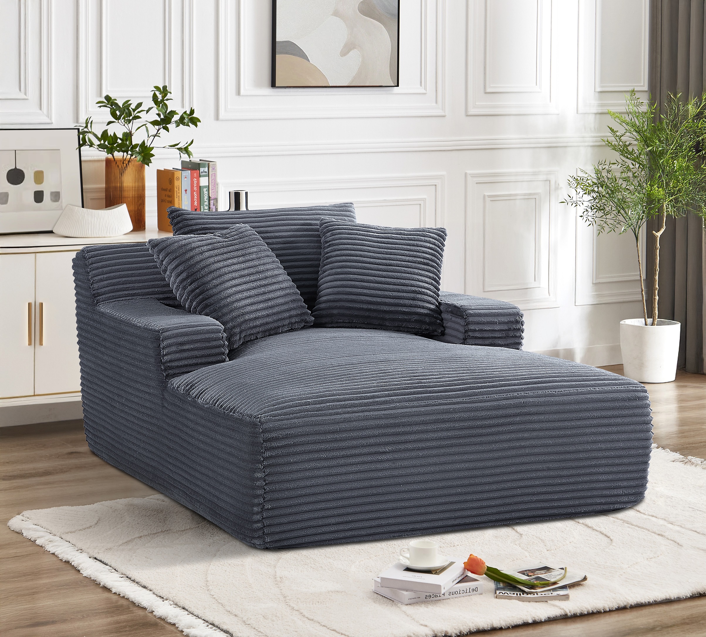 Méridienne Cloudline velours côtelé gris, sans assemblage