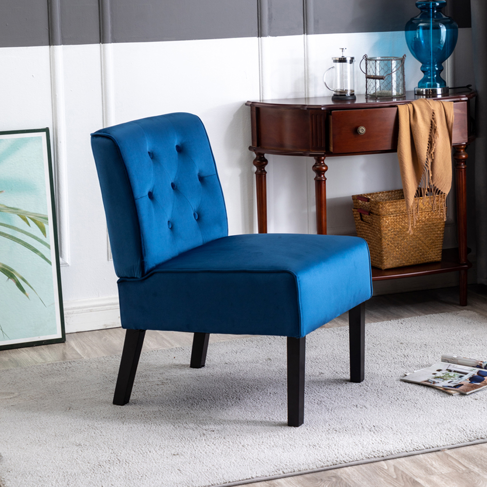 Reese 53 - Fauteuil accent velours bleu, capitonné, 2 pièces