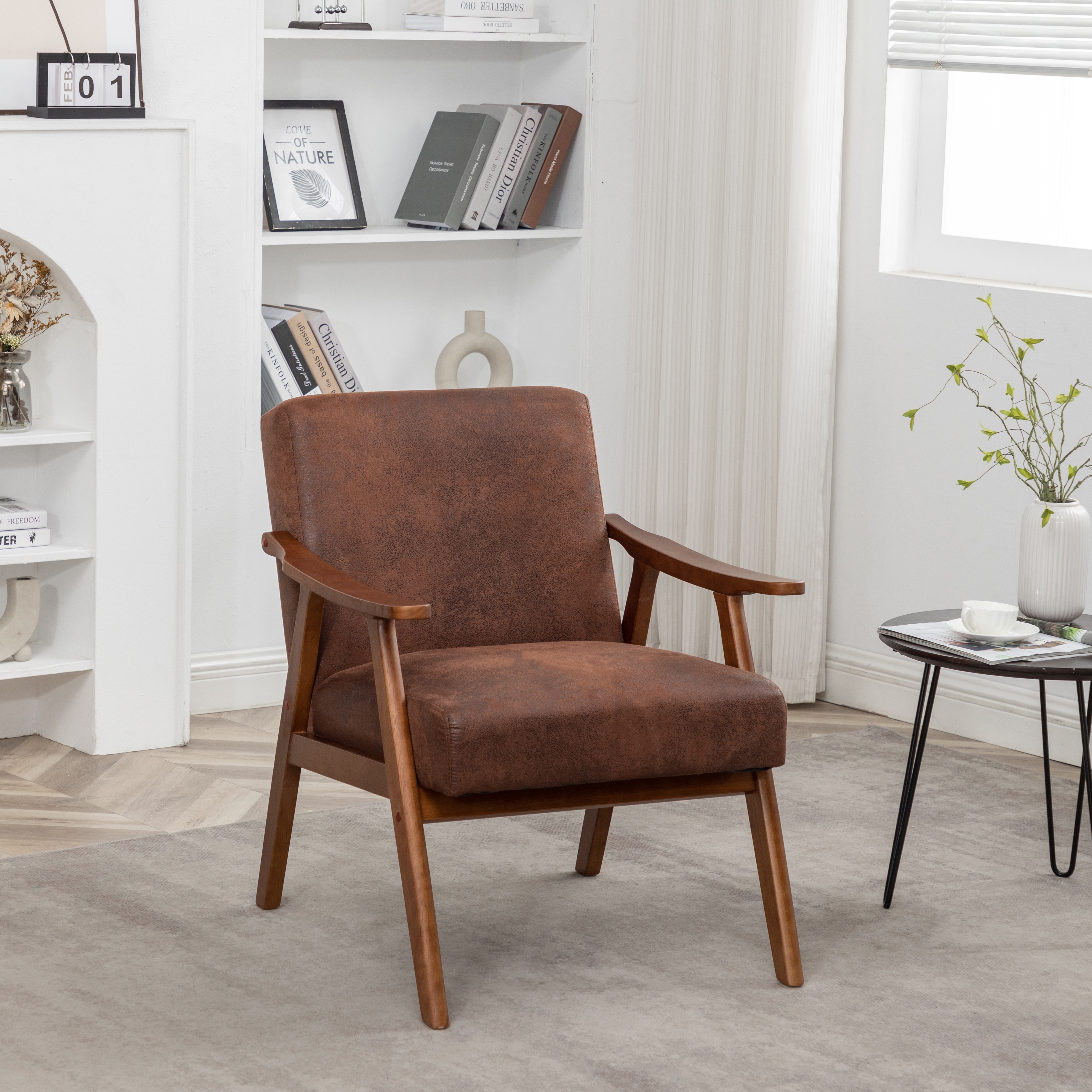 Fauteuil accent microfibre brun clair - Meuble mi-siècle