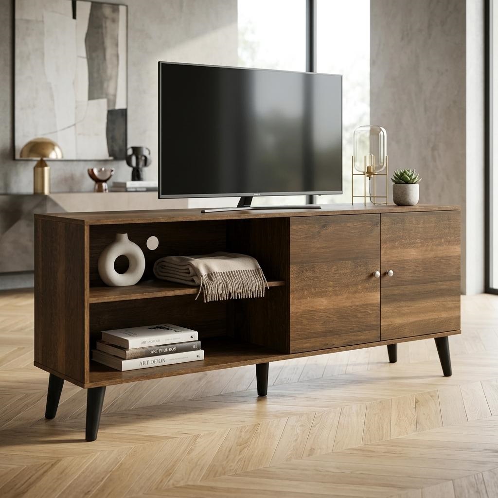 Amidon Meuble TV 63po 2 étagères 1 armoire brun