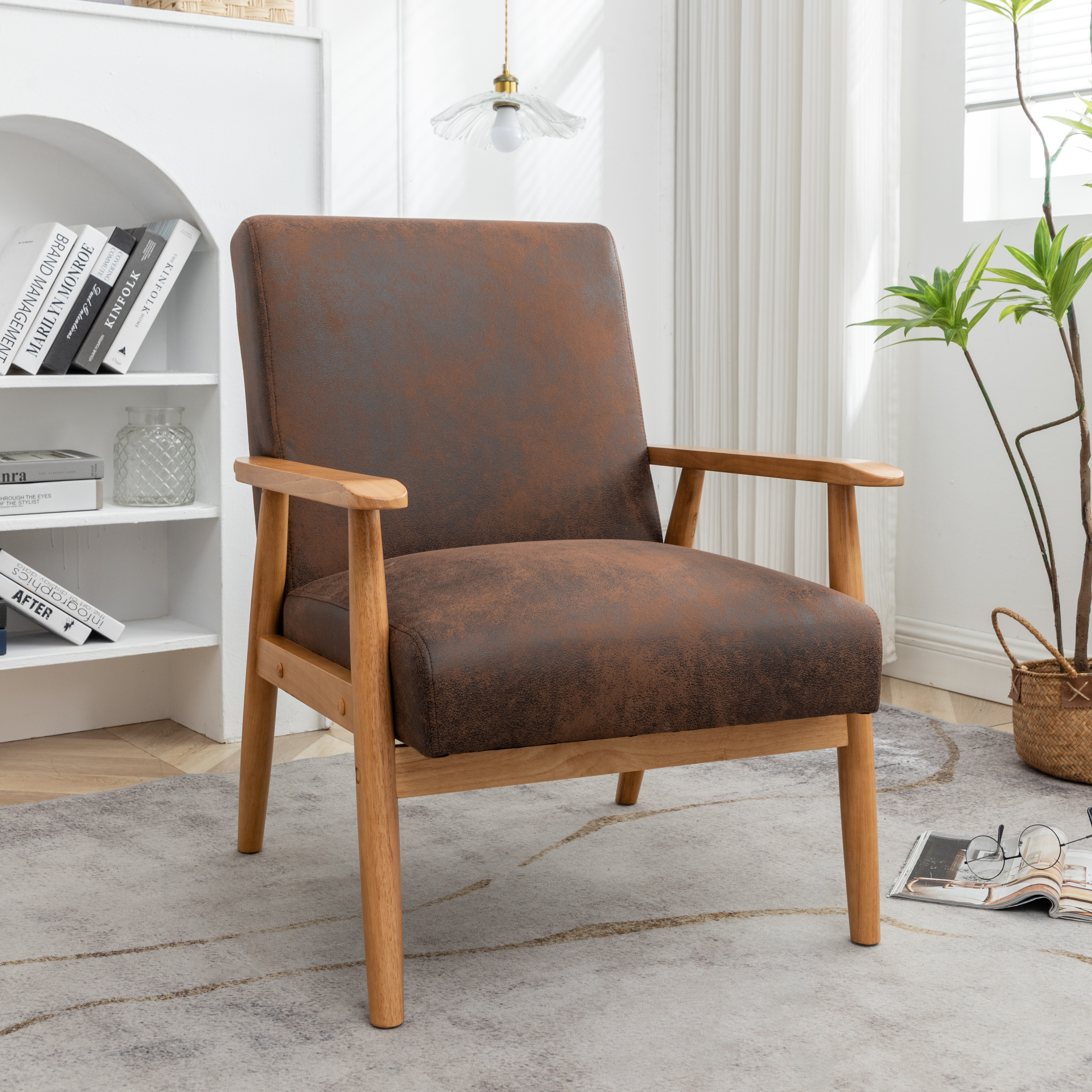 Fauteuil mid-century classique 25.38po brun clair