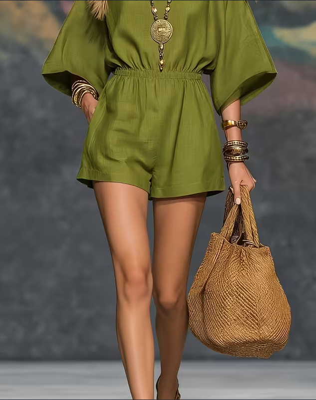 Combinaison col carré épaule baissée taille élastique