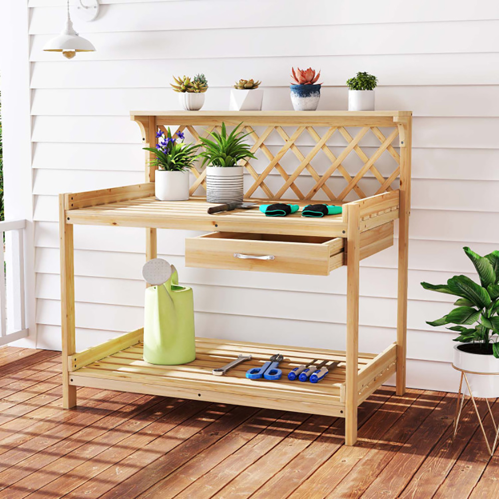 Table poterie bois, treillage treillis, balcon/jardin