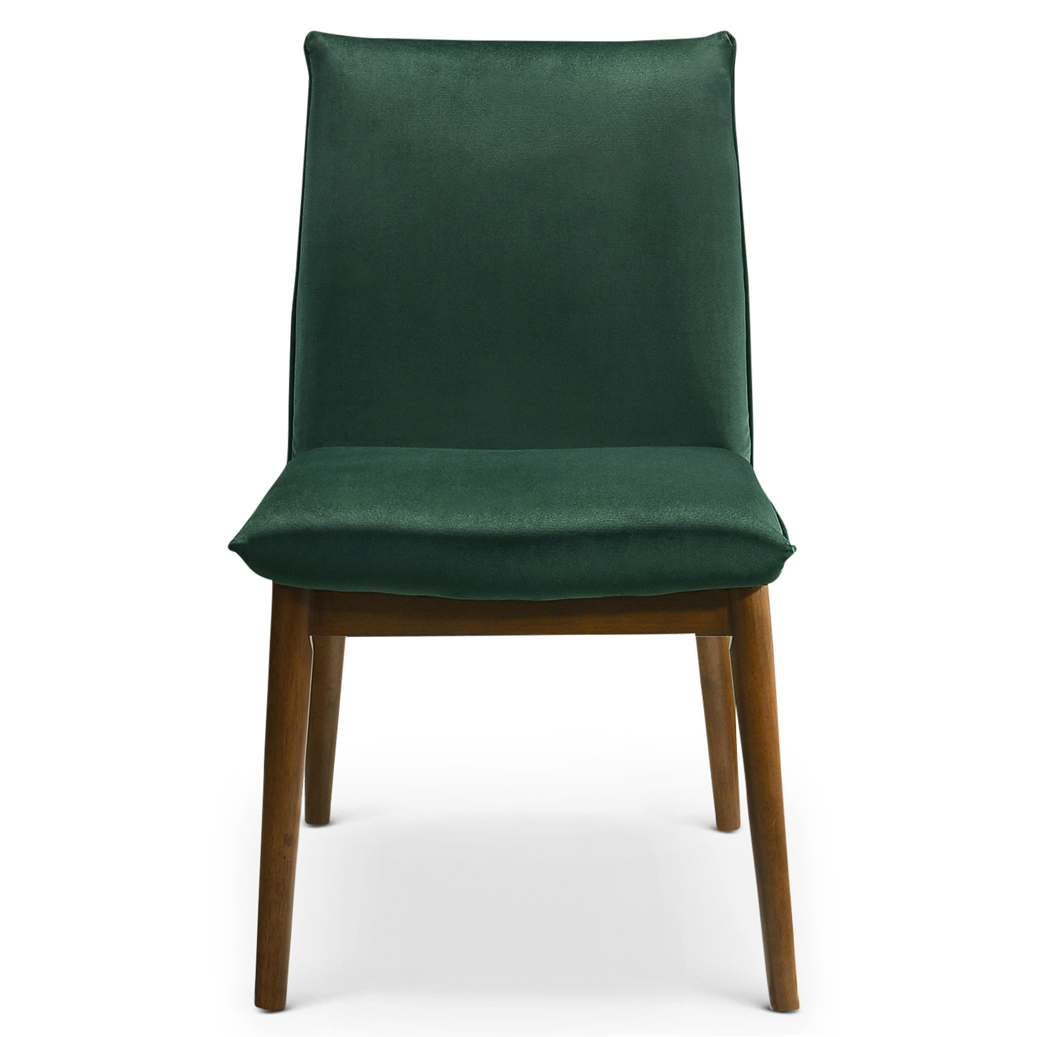Monza Chaise salle à manger velours vert - Set de 2, pieds noyer