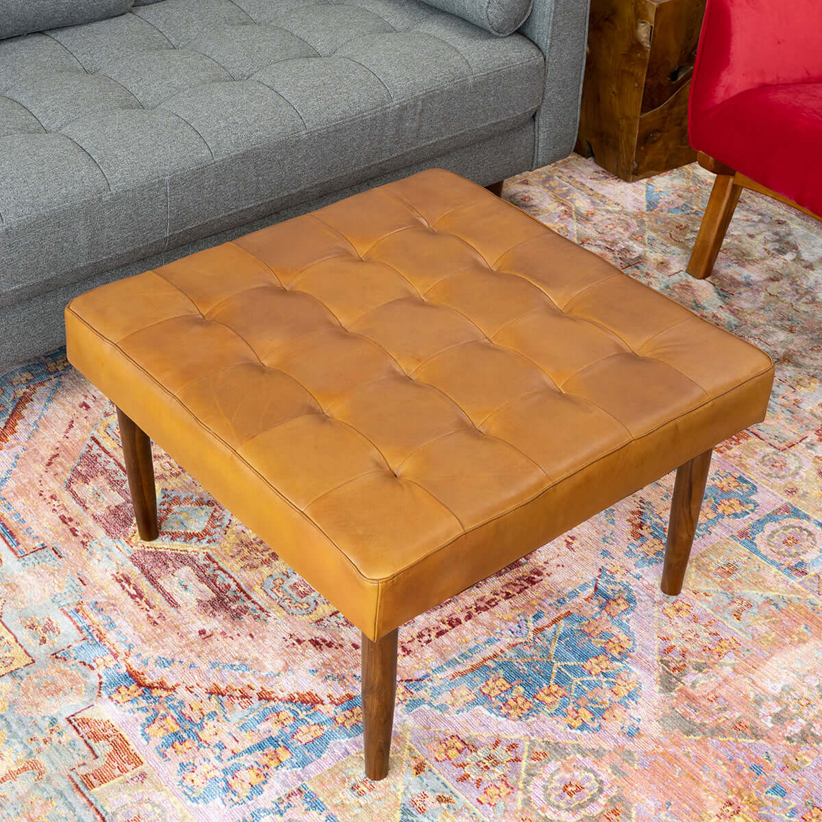 Mark Ottoman carré cuir tan milieu siècle