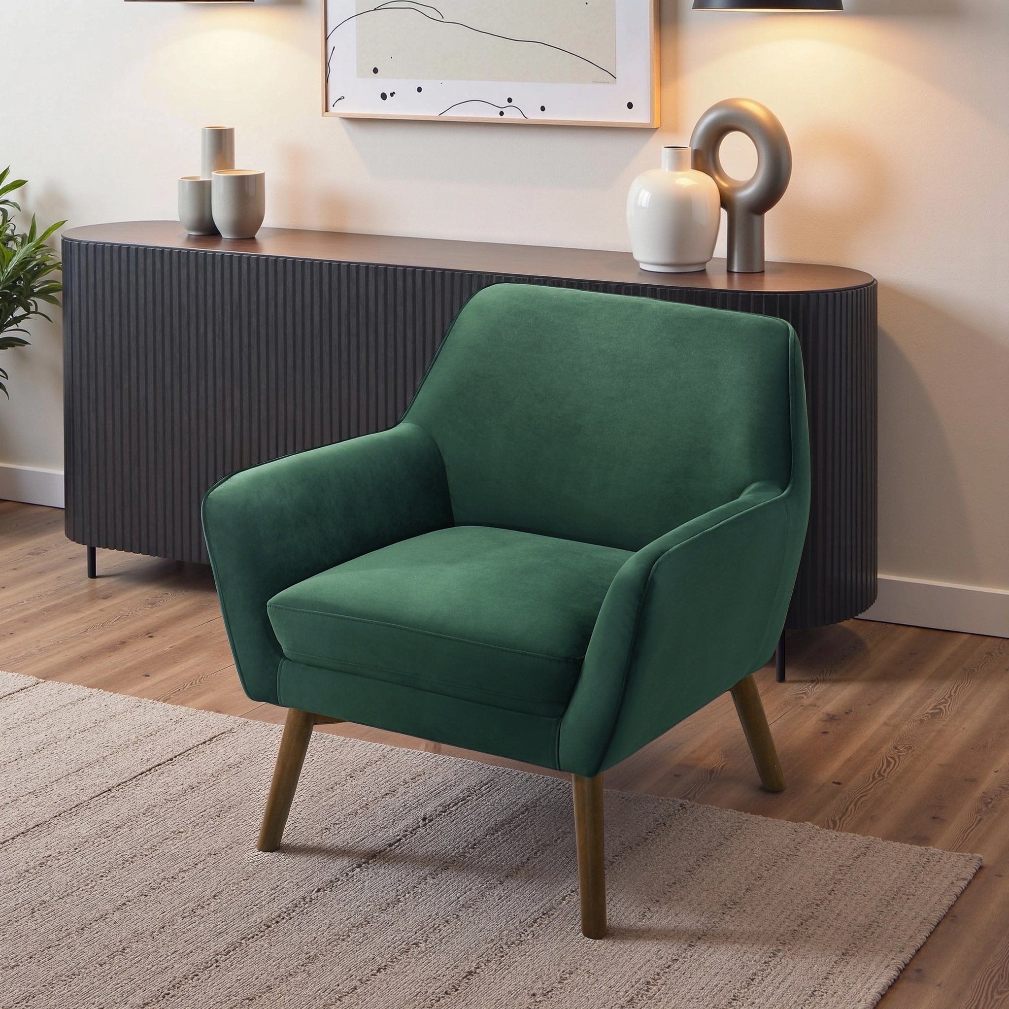 Panom Fauteuil lounge velours vert forêt