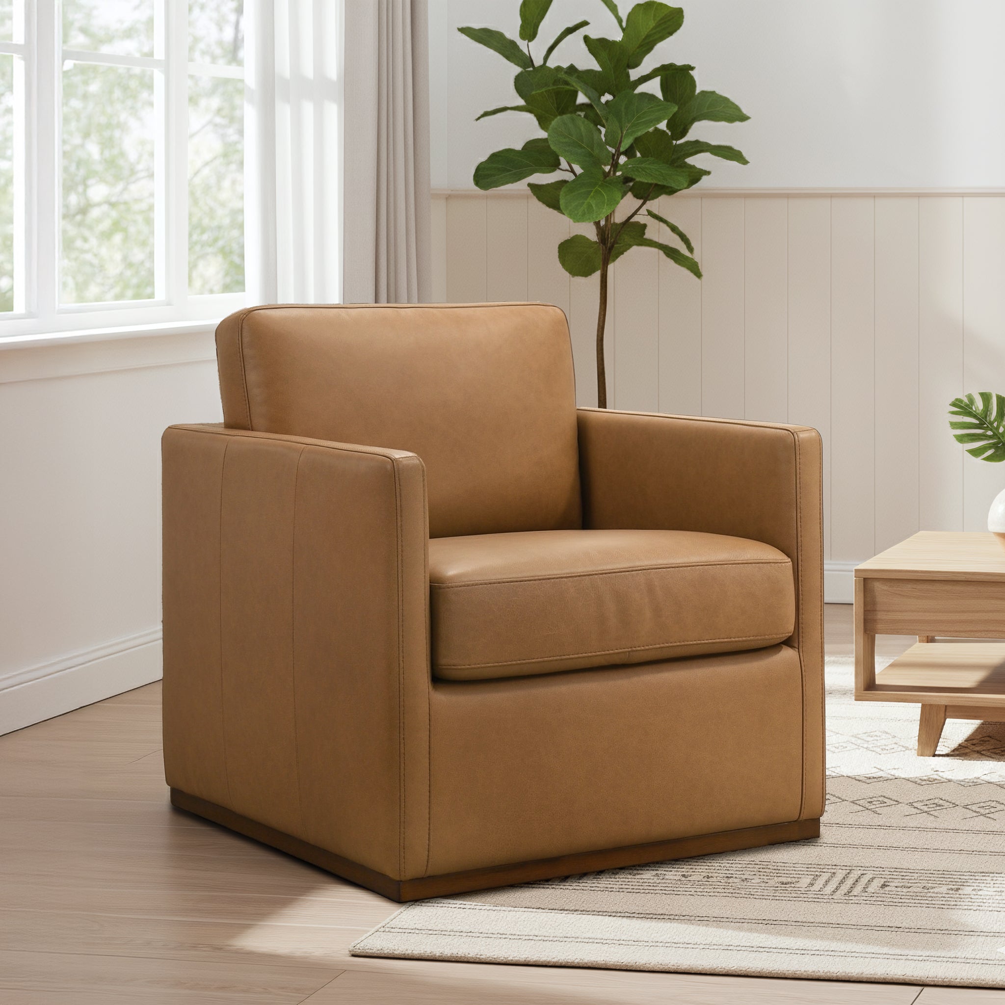Darien Fauteuil pivotant cuir tan