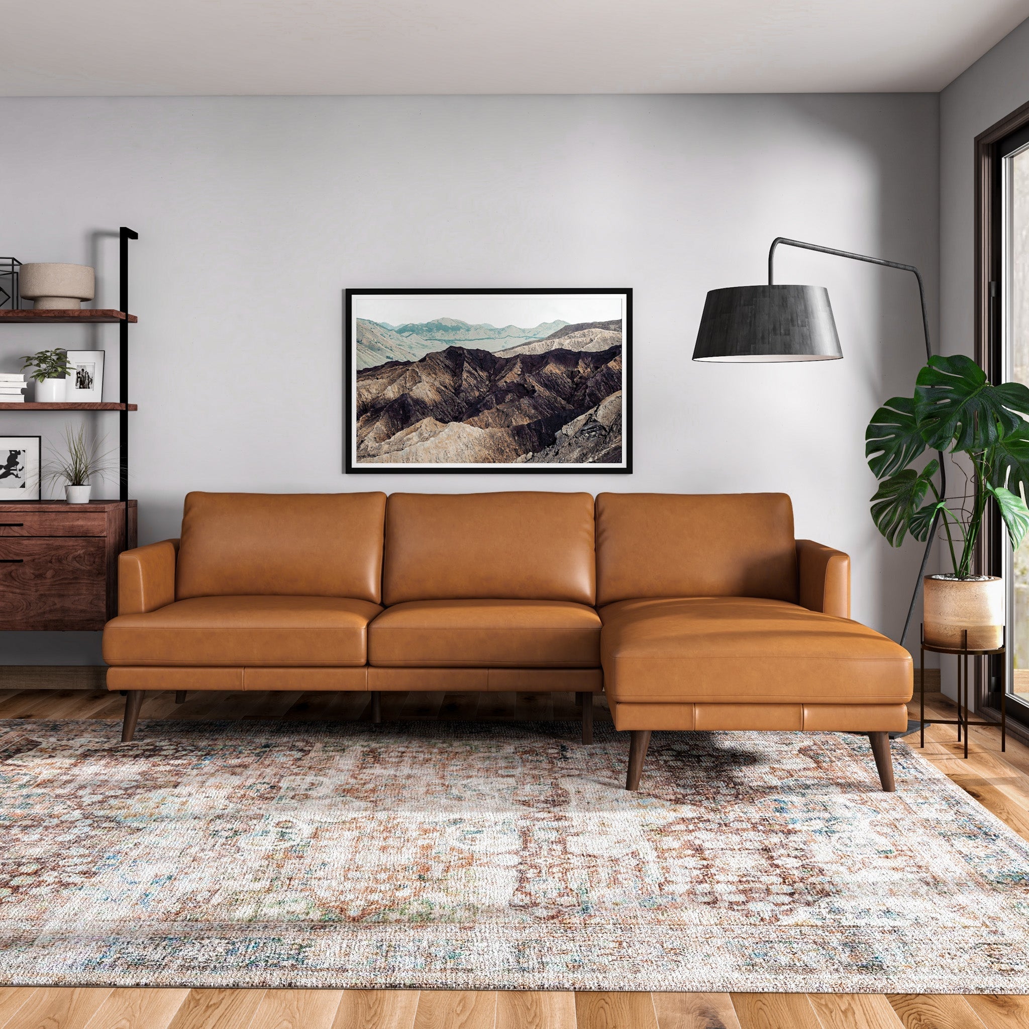 Sofa L-cuir véritable Lore tan facing droit