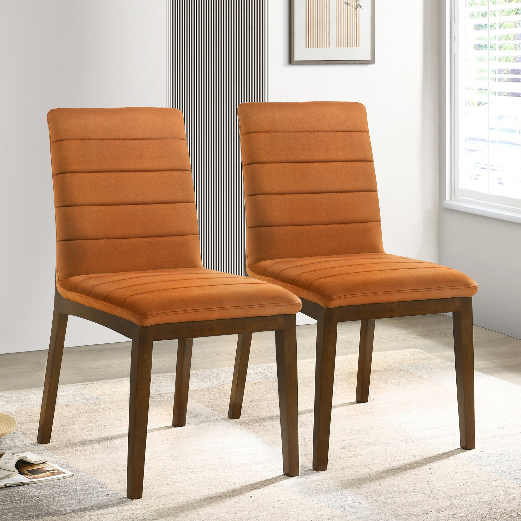 Chaise salle à manger Ines velours brûlé base noyer