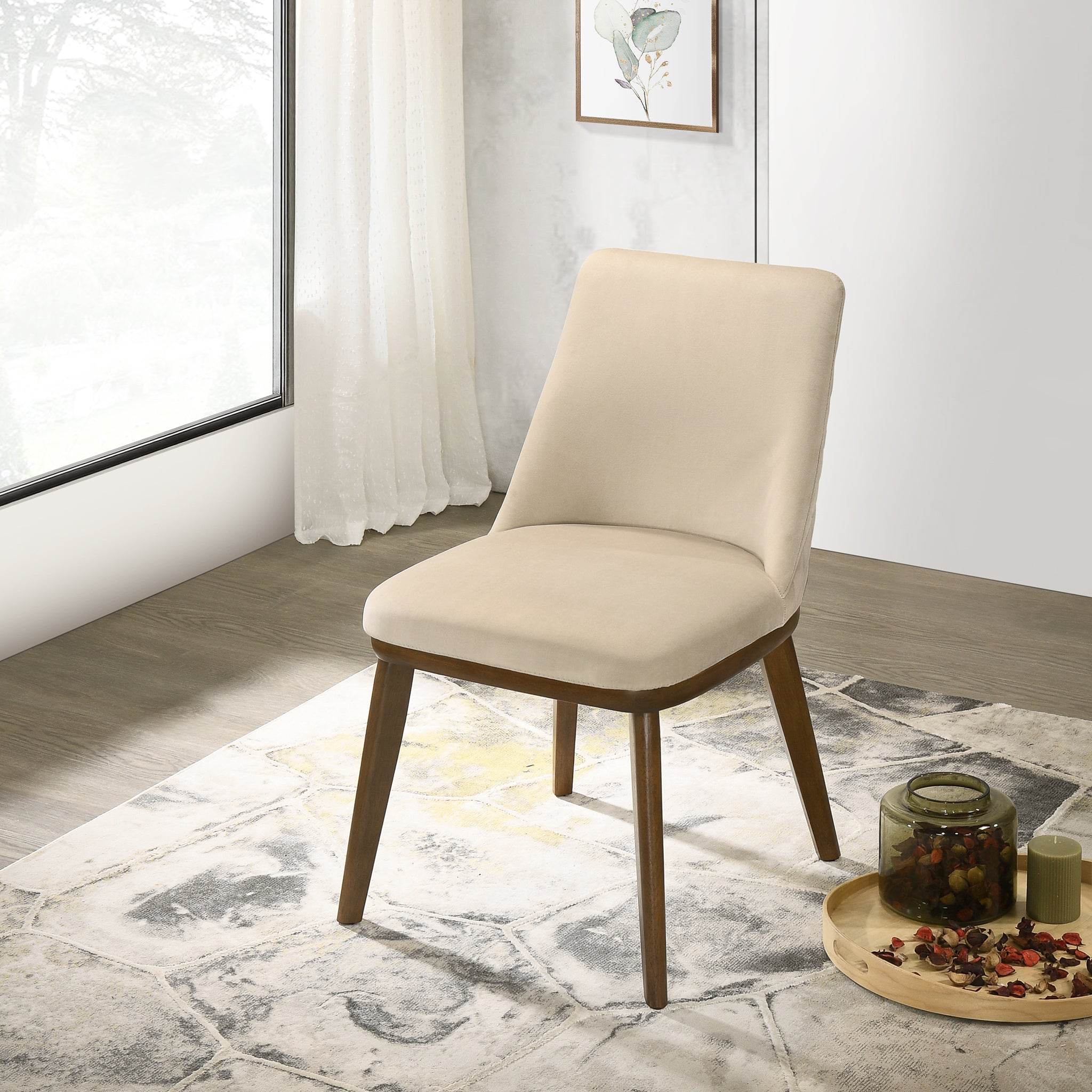 Chaise salle à manger velours beige, bois, ensemble 2