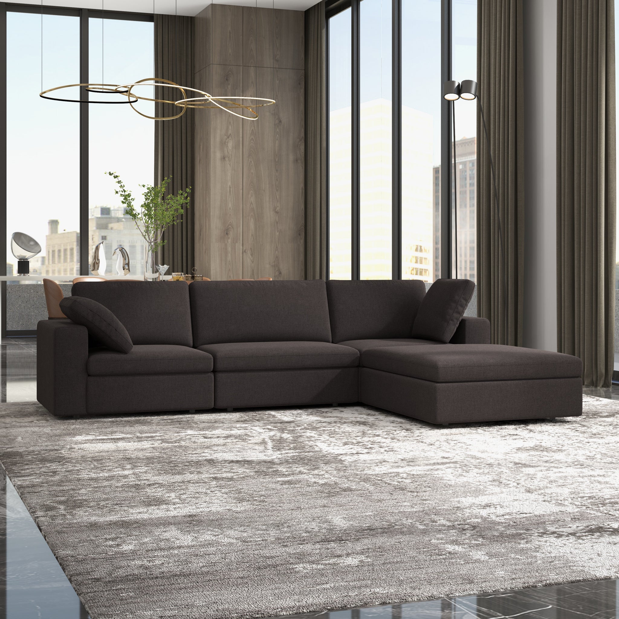 Sectionnelle Cecilia modulaire tissu gris foncé
