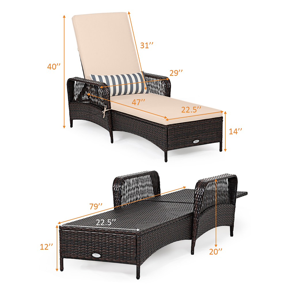 Chaise longue patio osier, dossier ajustable, 400lbs