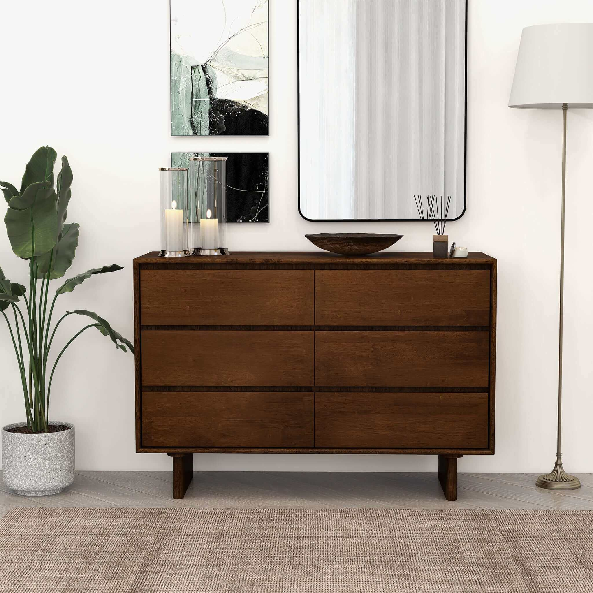 Commode Dubrovnik mi-siècle noyer 6 tiroirs 32,2x47,2x17,7po