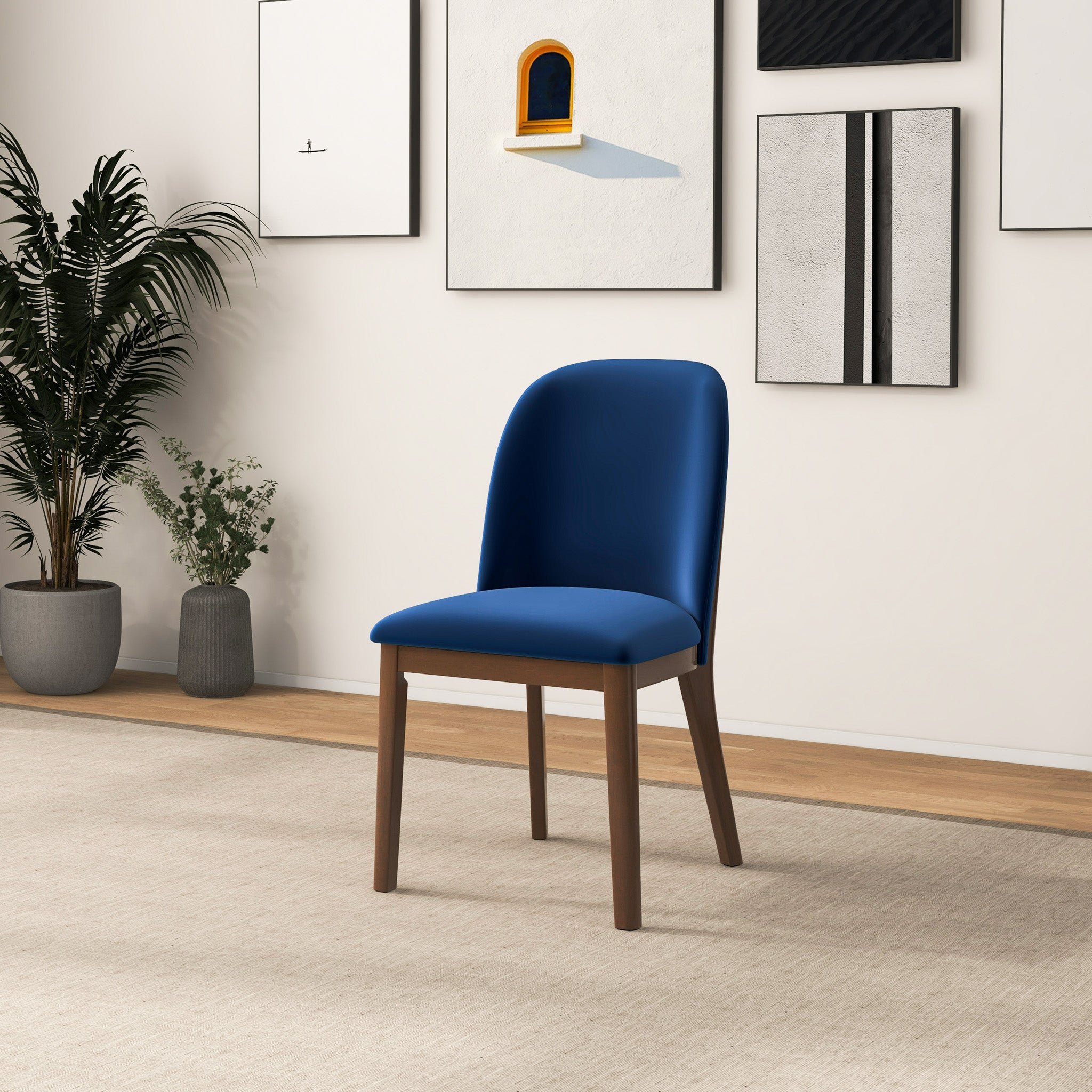 Chaise salle à manger Kaitlyn velours bleu marine ensemble 2