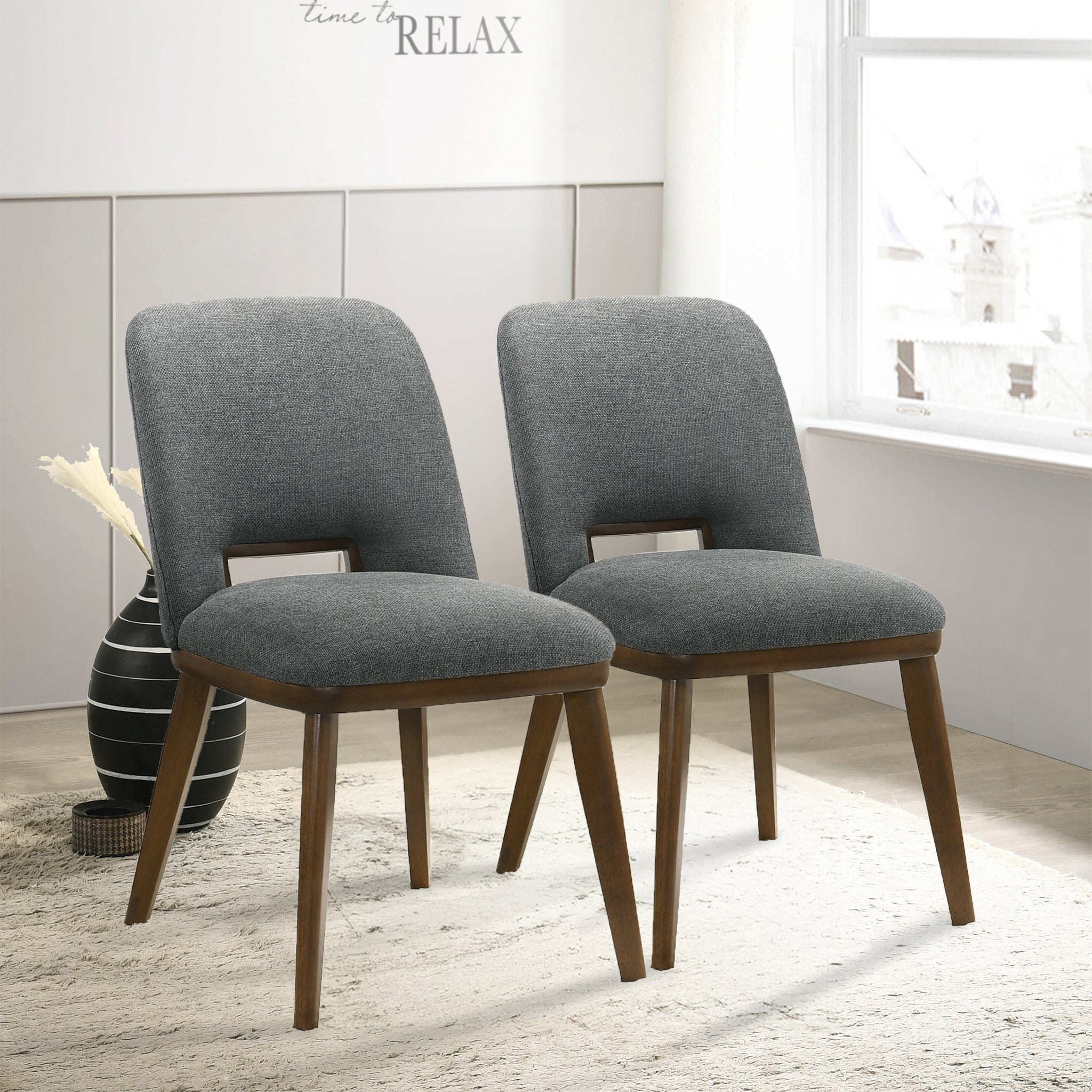 2 chaises Blake gris tissu, base noyer, ensemble
