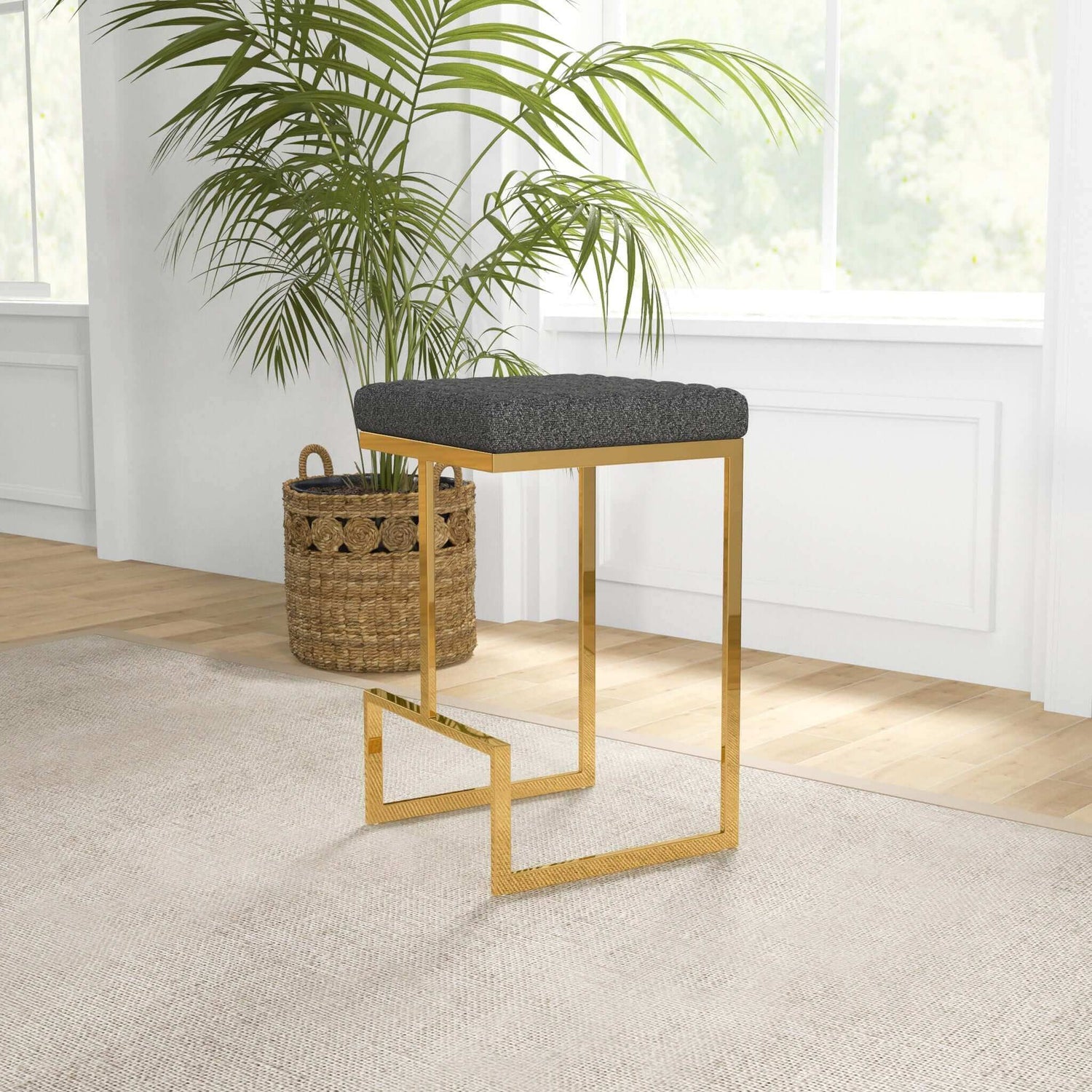 Joel - Tabouret luxe mid-century moderne rembourré