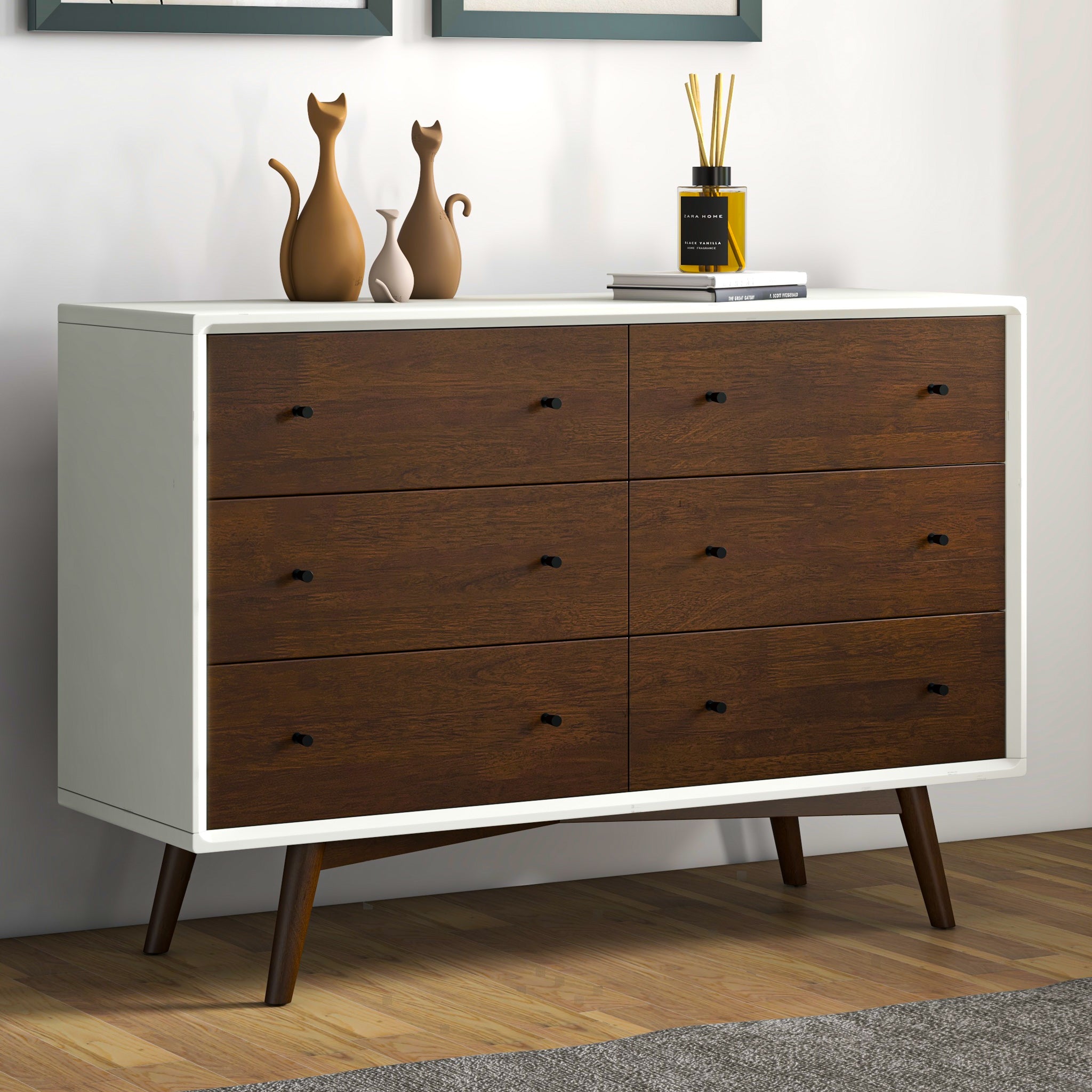 Commode blanche 6 tiroirs bois 33,1H x 47,2L