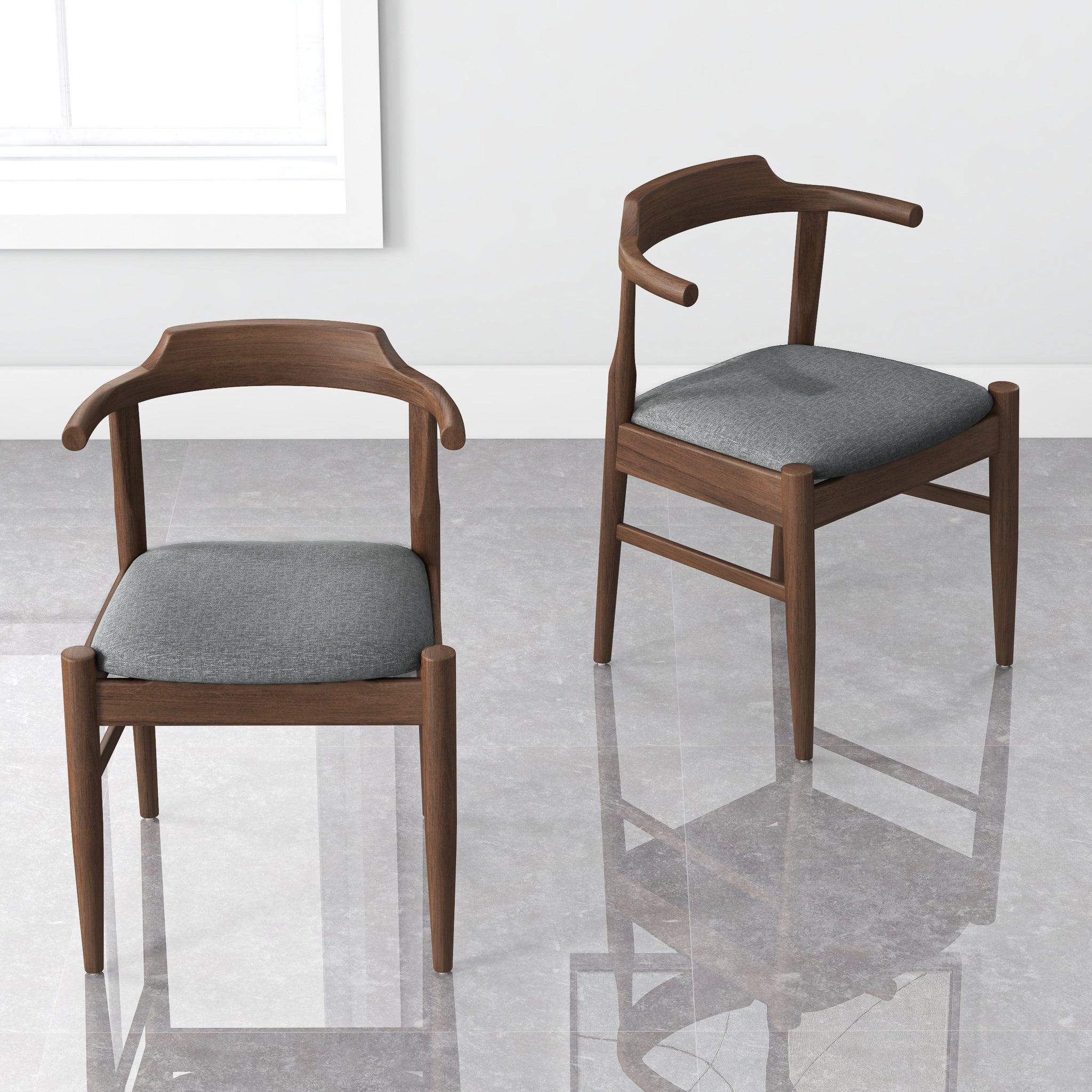 Chaise salle à manger tissu gris mi-siècle ensemble 2