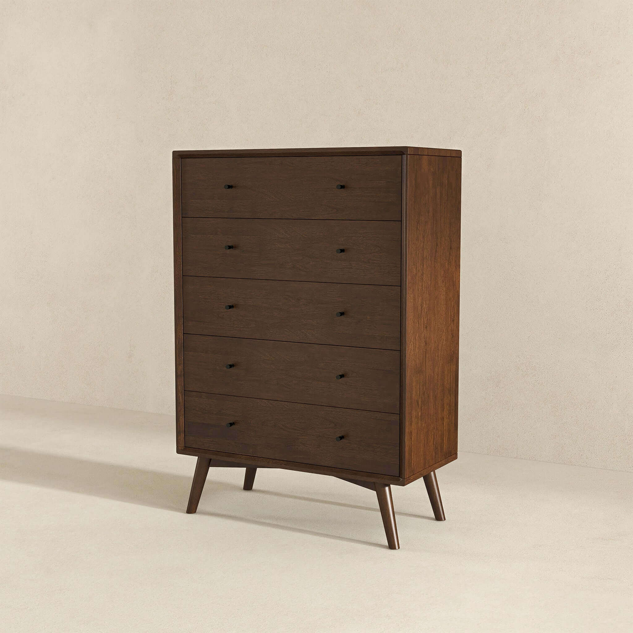 Caroline Commode 5 tiroirs bois massif brun foncé