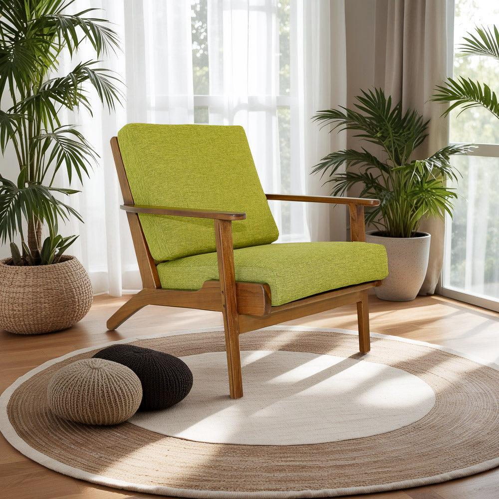 Fauteuil Connor bois massif lin vert pistache