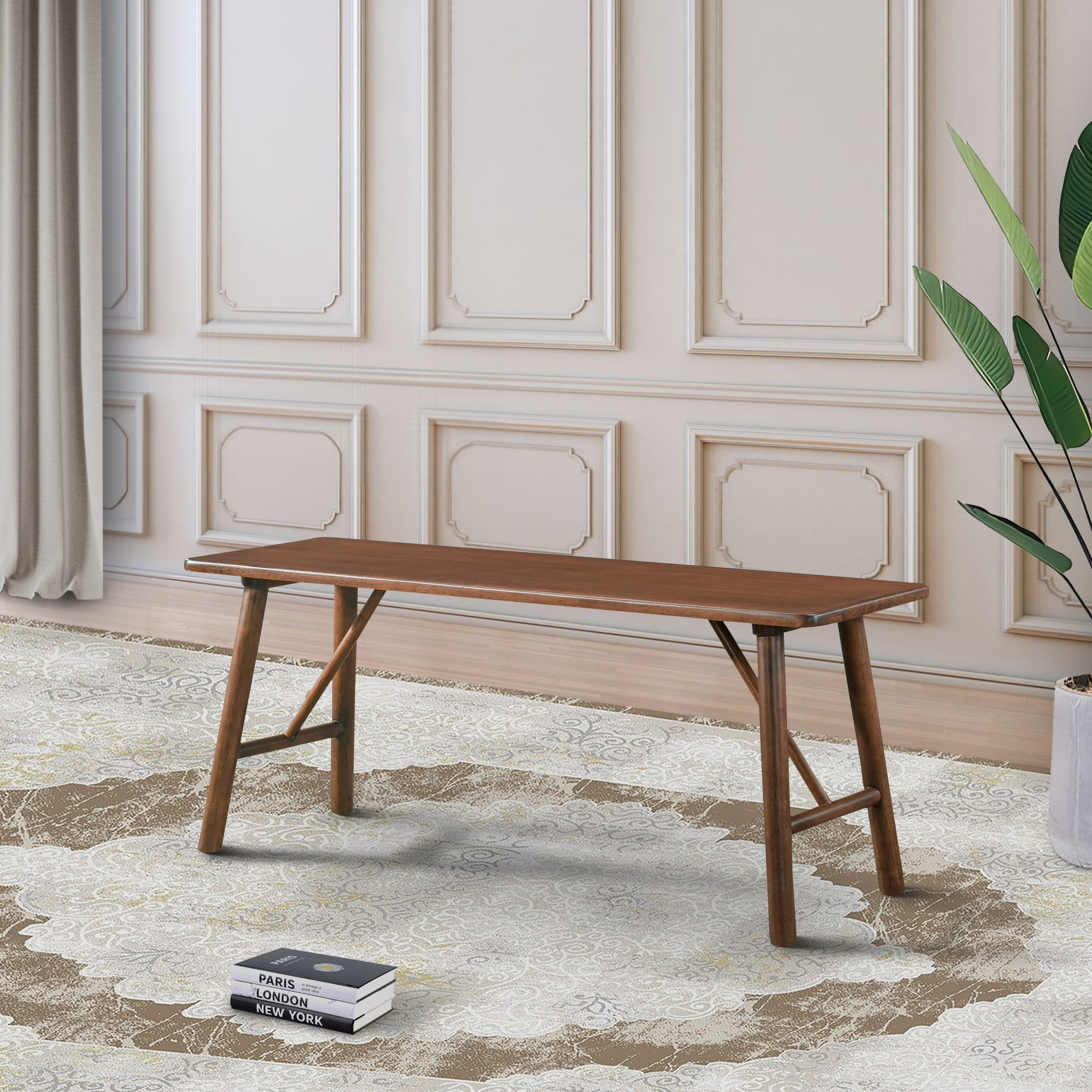 Banc bois solide Molly design milieu siècle, walnut 43.3x17.7po
