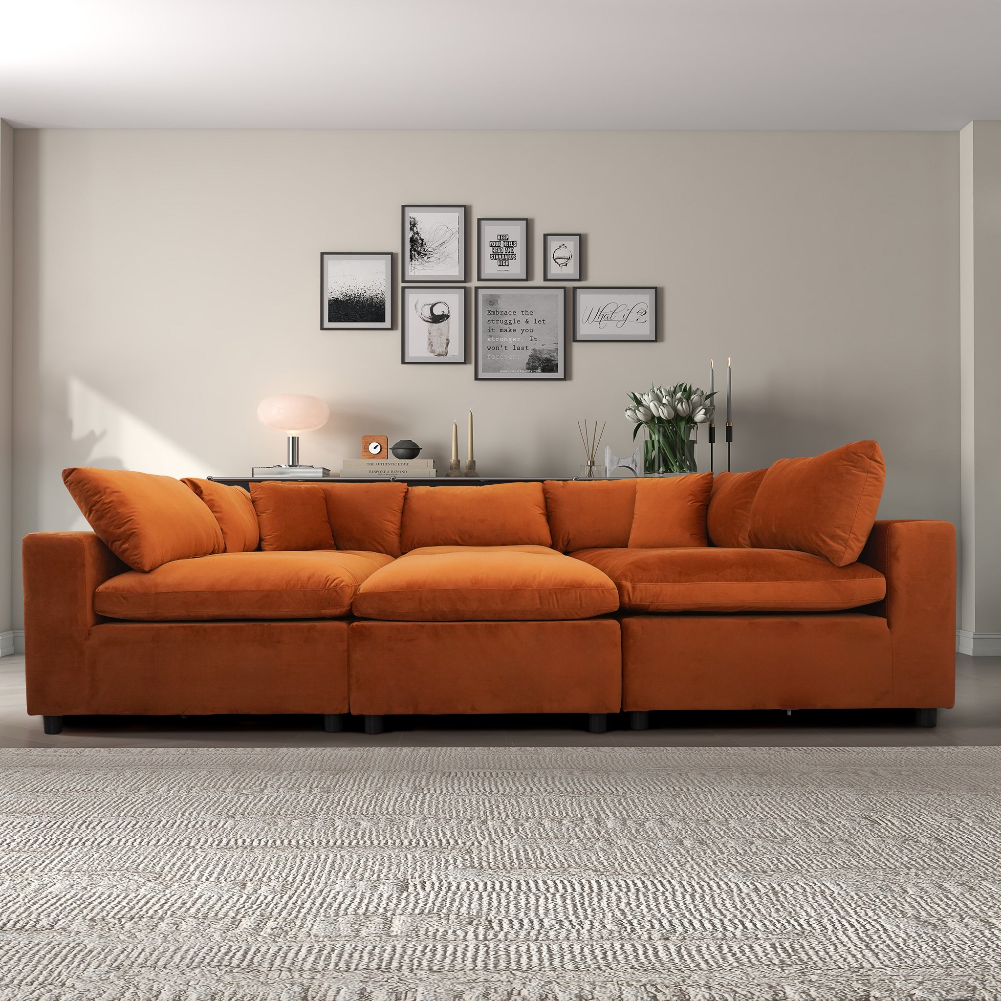 Sofa sectionnel modulaire Hayward orange brûlé en velours
