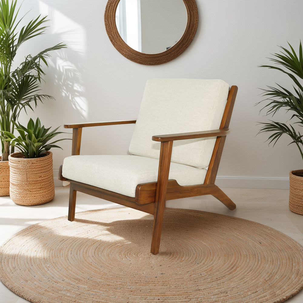 Chaise lounge Connor bois lin crème