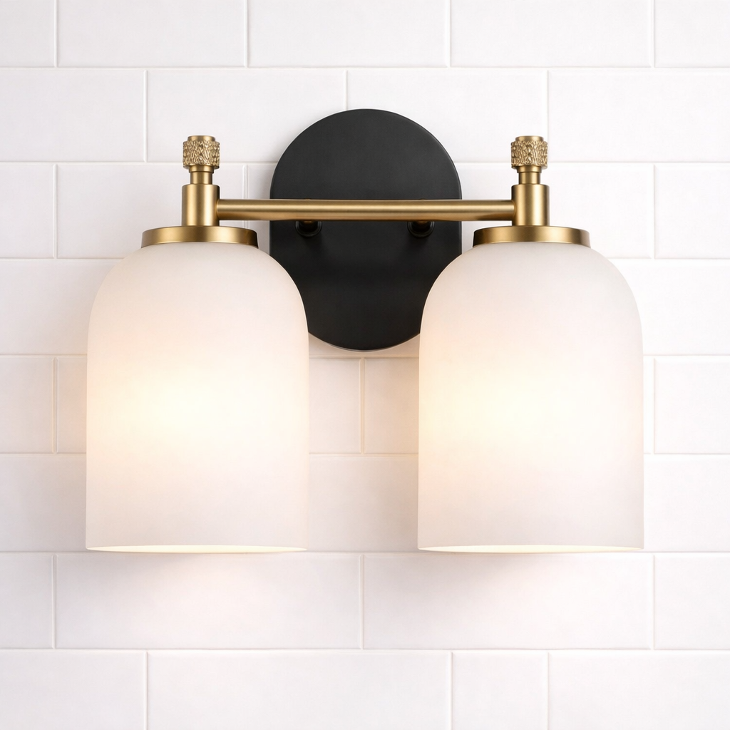 Vortex Applique salle de bain 2 lumières, miroir, verre givré, 12,25 po