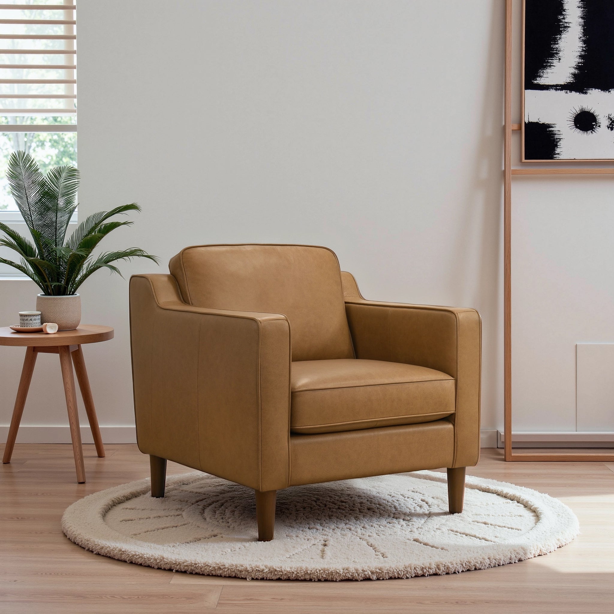 Fauteuil lounge cuir tan Cooper