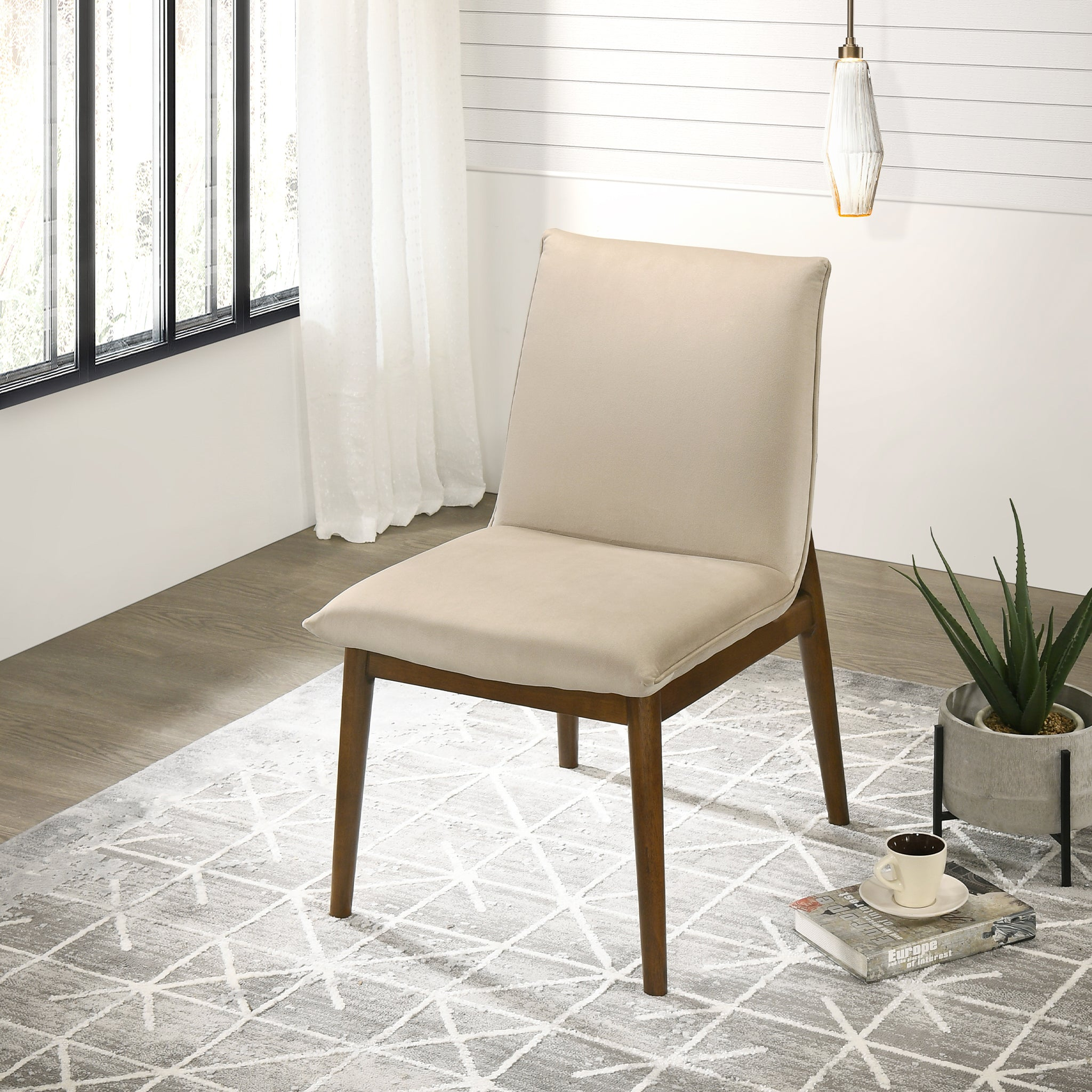 Chaise Monza velours beige (ensemble de 2), pieds bois