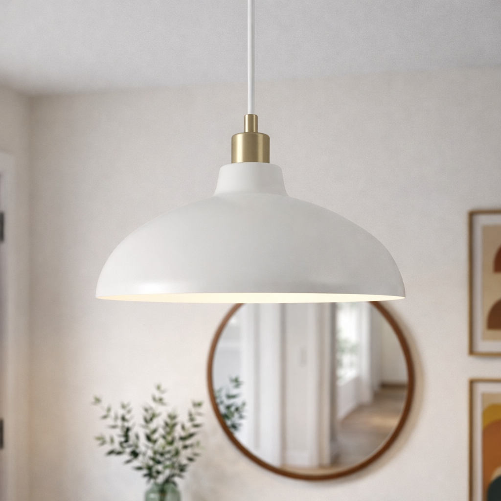 Luminaire suspendu Astral blanc laiton or 14x8 po