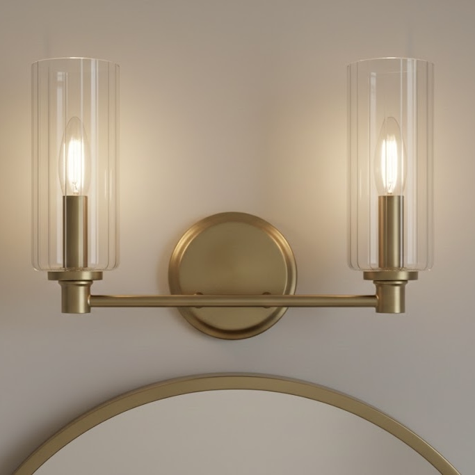 Regal Applique double lumière verre cannelé, laiton satiné