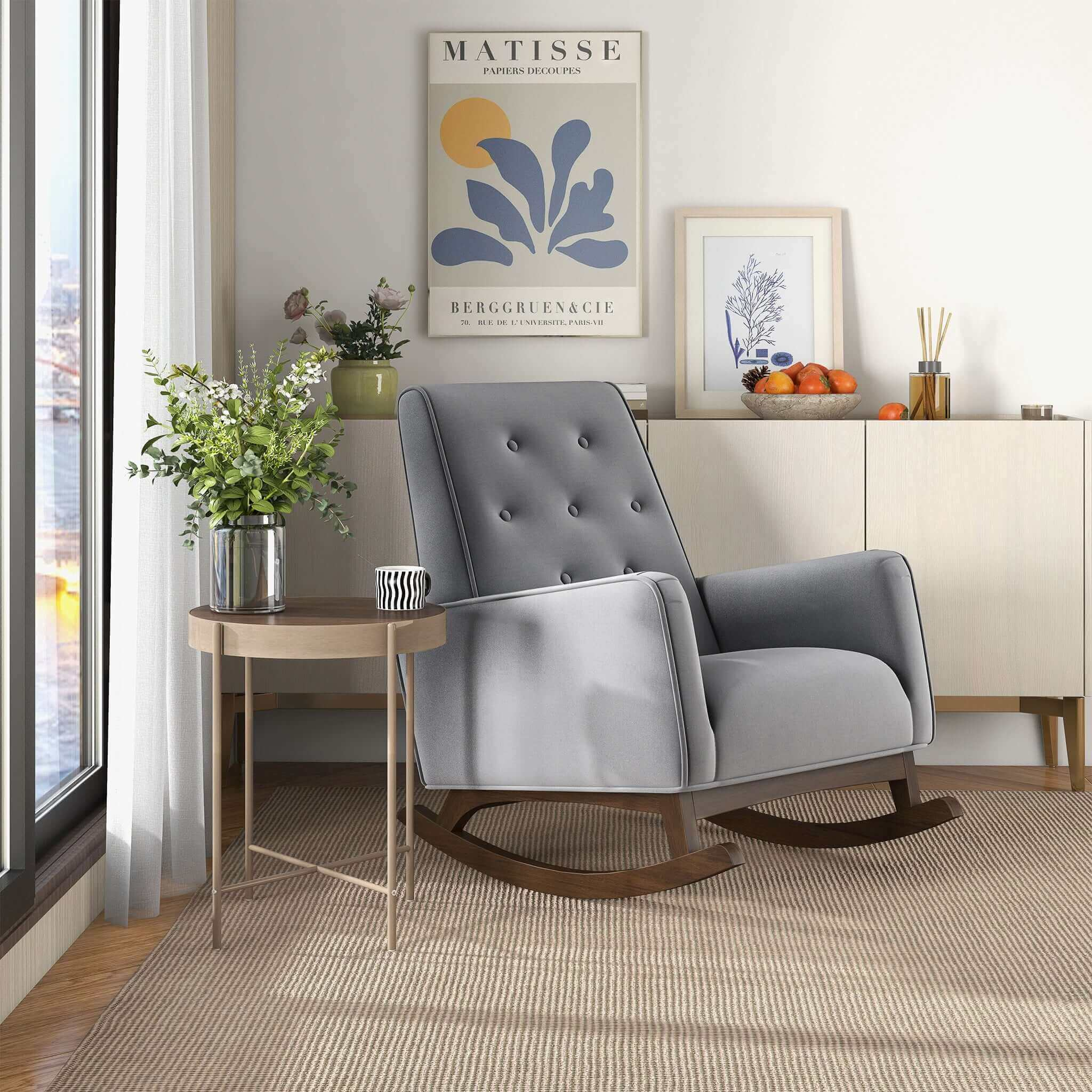 Fauteuil berçant gris Premium Demetrius, chambre salon lecture
