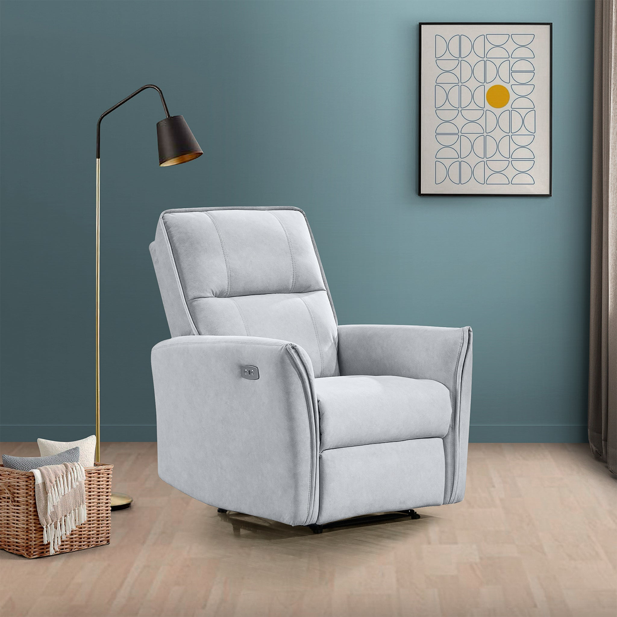 Fauteuil Asheville mi-siècle, cuir suède gris, position infinie