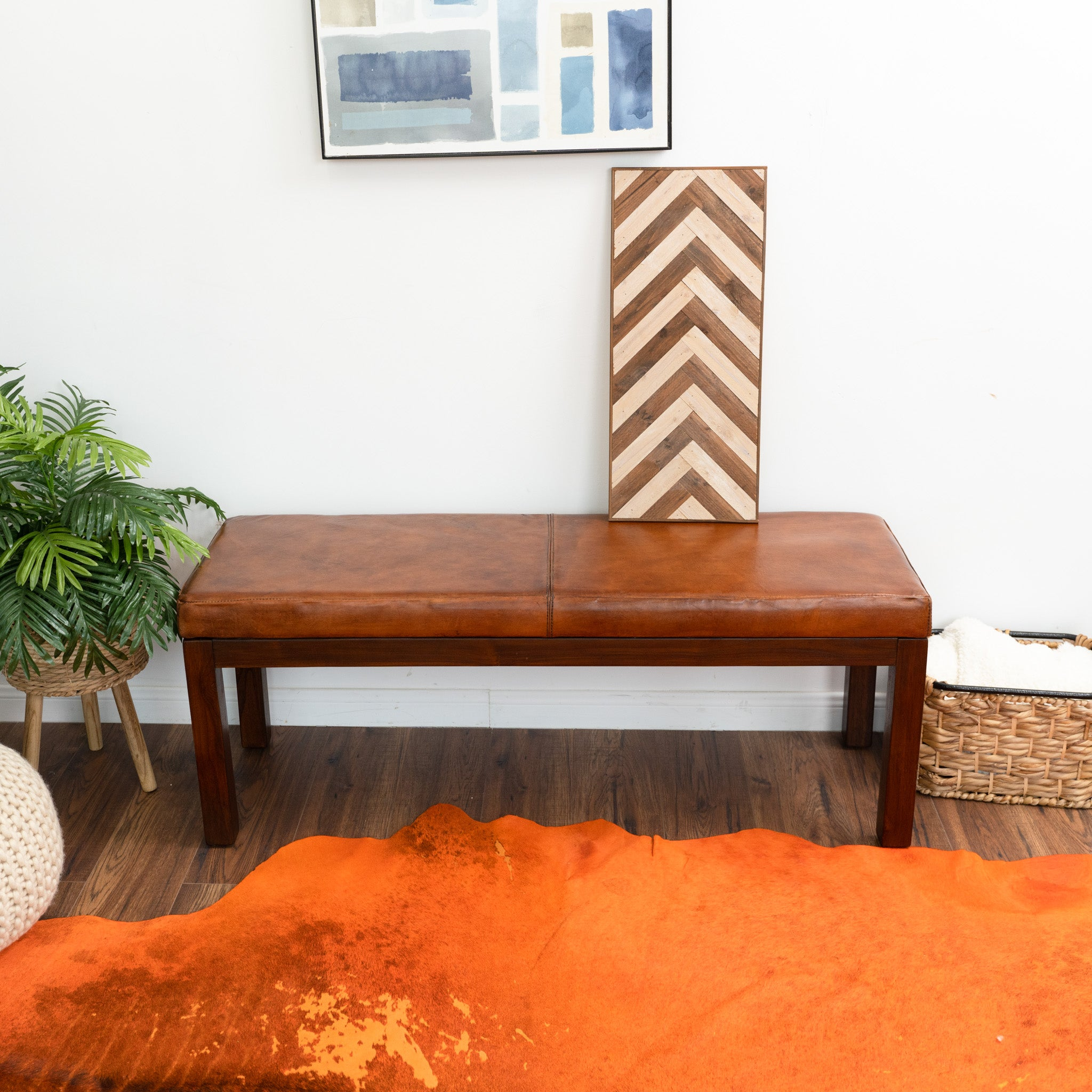 Banc cuir tan antique Austin avec rayures