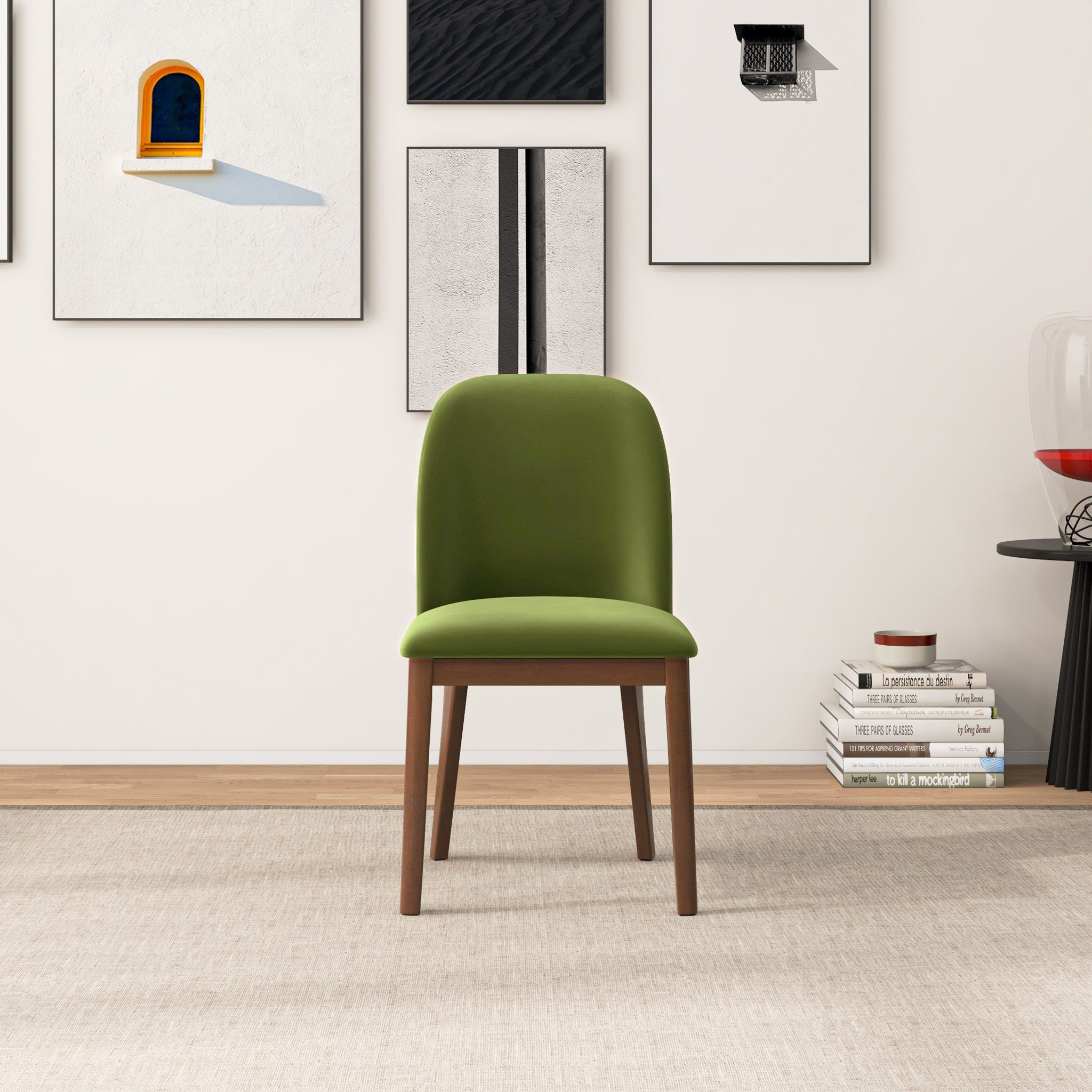 Chaise salle à manger Kaitlyn velours vert, ens. de 2, 34,3 H