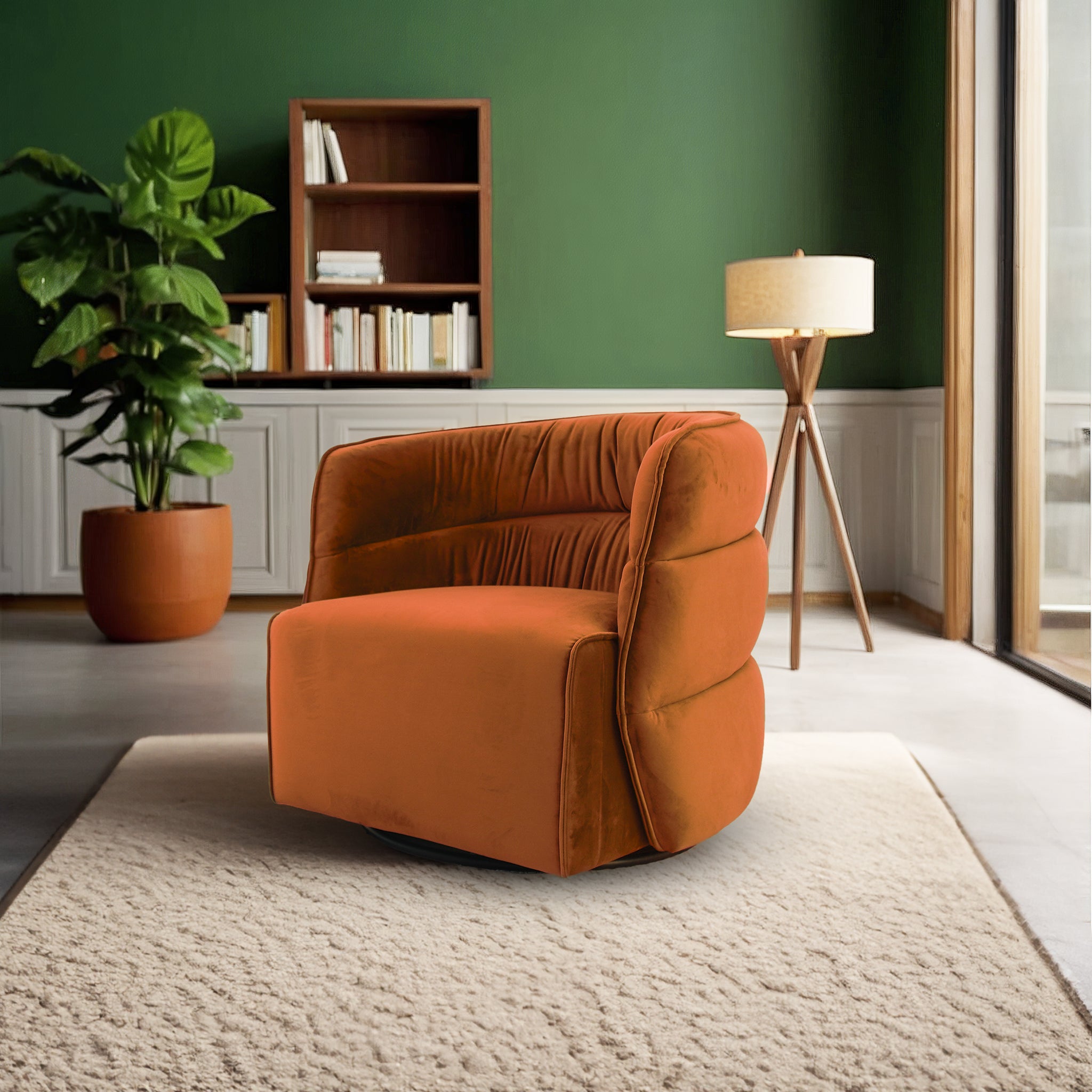 Walden Fauteuil pivotant velours orange brûlé
