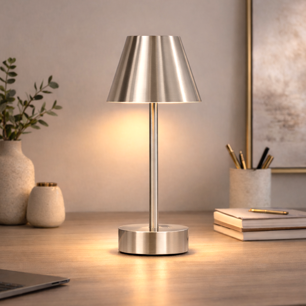 Lampe table LED Elegance nickel brossé, tactile
