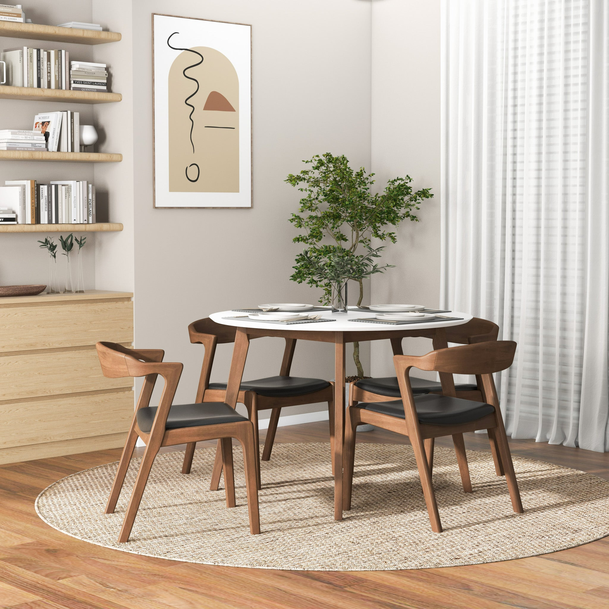 Table à manger Alina blanche et 4 chaises d'appoint