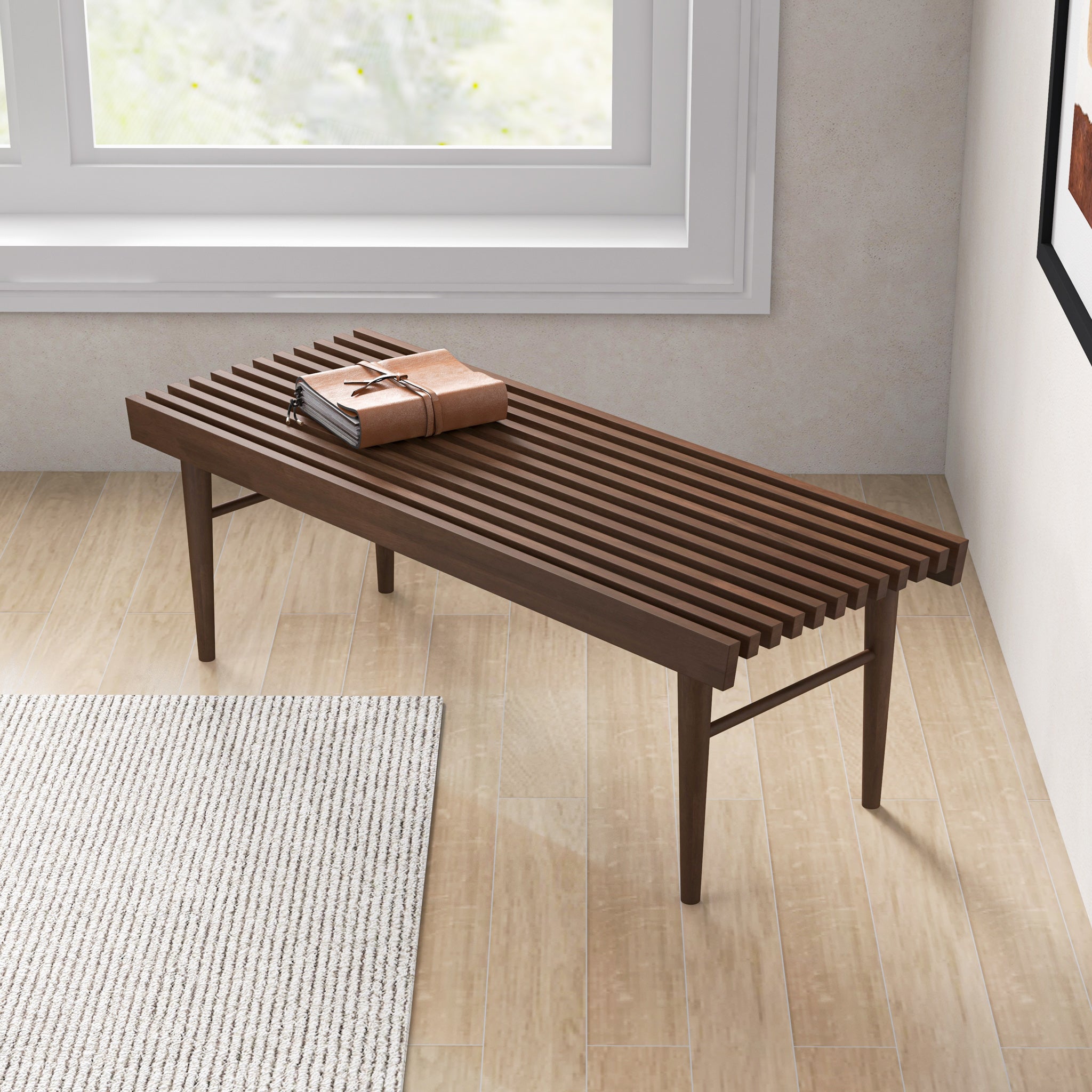 Banc bois Mia moderne teinte noyer naturel 47,2 po l
