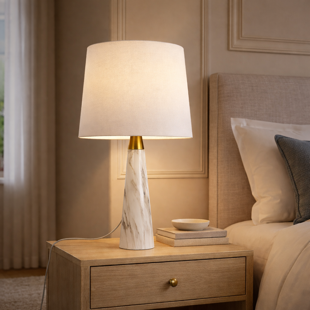 Lampe table Enclave Hydro blanche base marbre faux